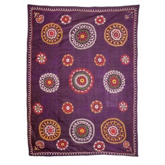 Antique Late 19th-Early 20th Century Pure Silk Suzani from Uzbekistan, Central Asia