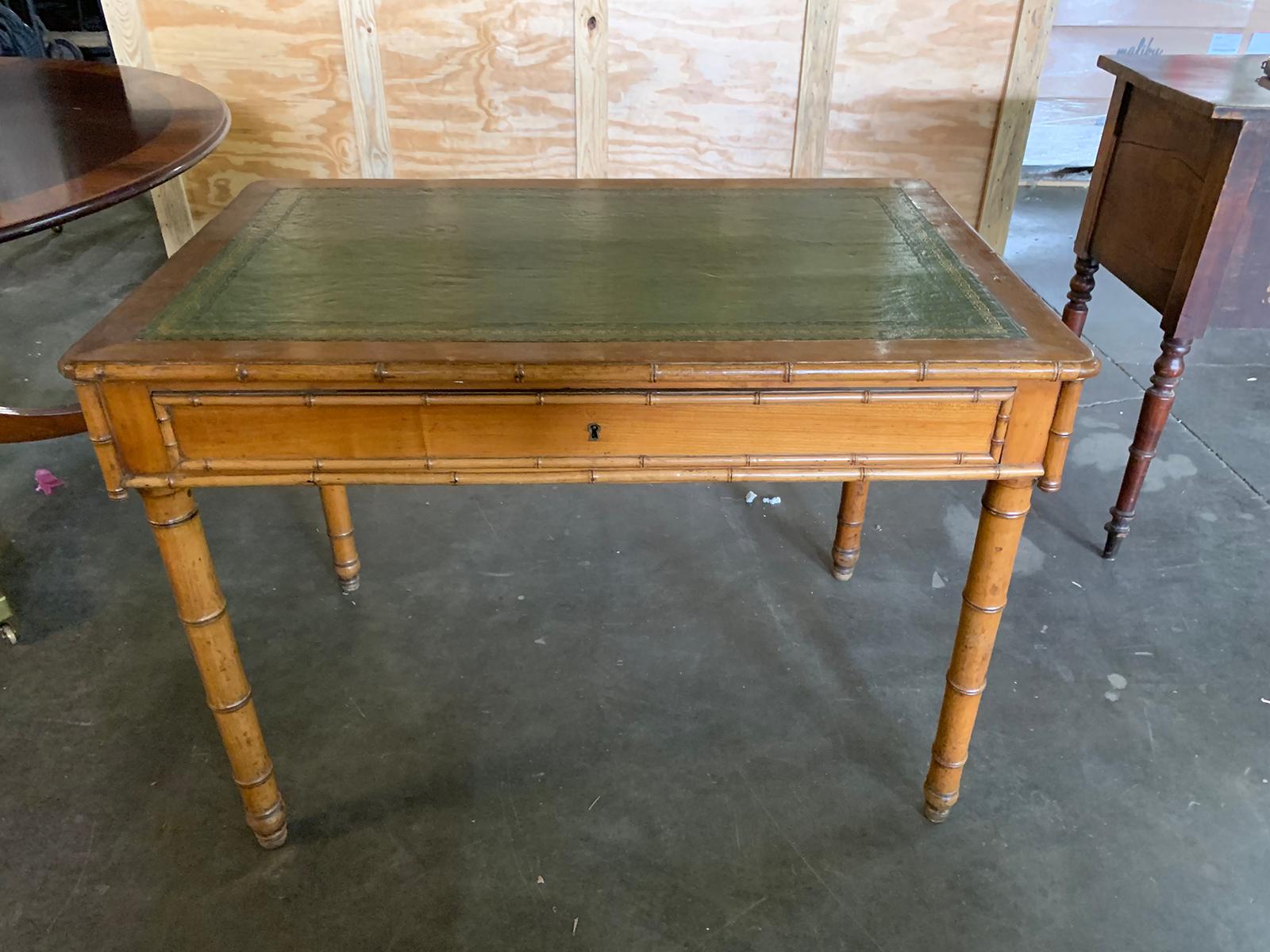 Late 19th-Early 20th Century Regency Style Turned Bamboo Leather Top Desk 5