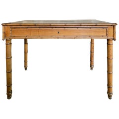 Late 19th-Early 20th Century Regency Style Turned Bamboo Leather Top Desk