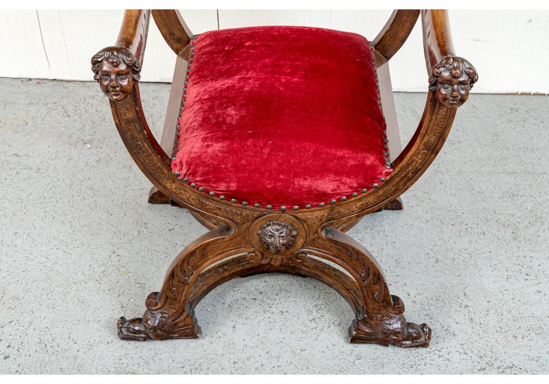 Late 19th/Early 20th Century Renaissance Style Savonarola Arm Chair  For Sale 6