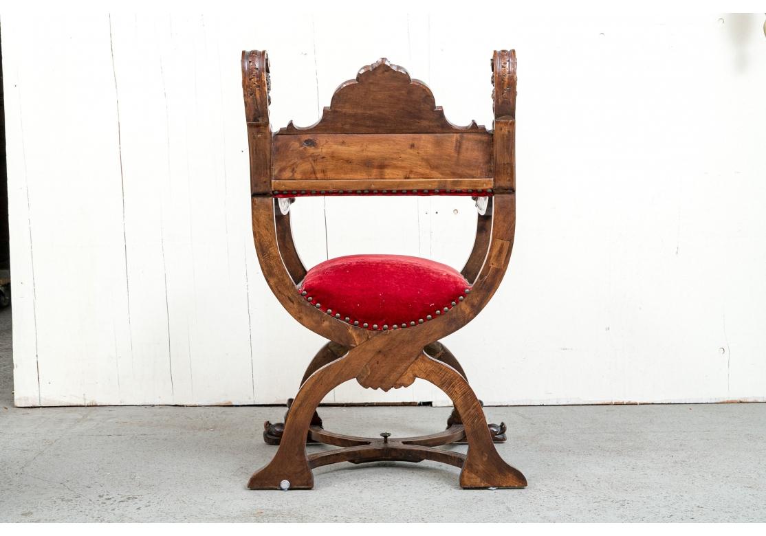 Late 19th/Early 20th Century Renaissance Style Savonarola Arm Chair  For Sale 1