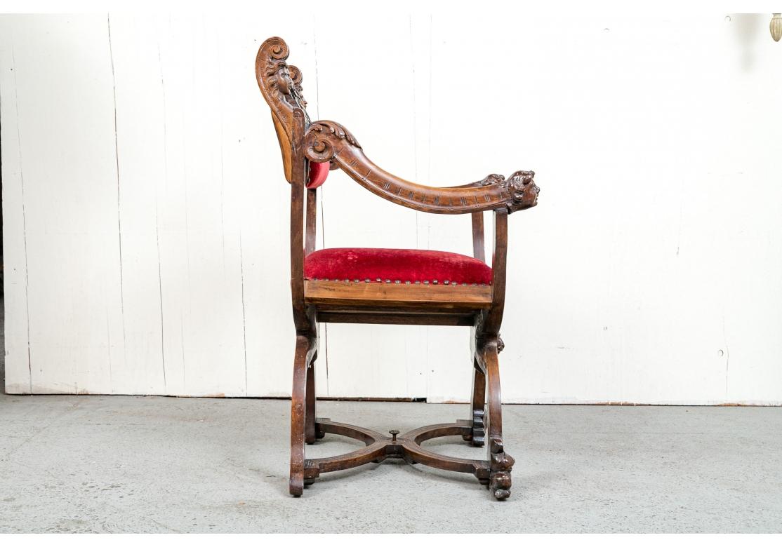 Late 19th/Early 20th Century Renaissance Style Savonarola Arm Chair  For Sale 4