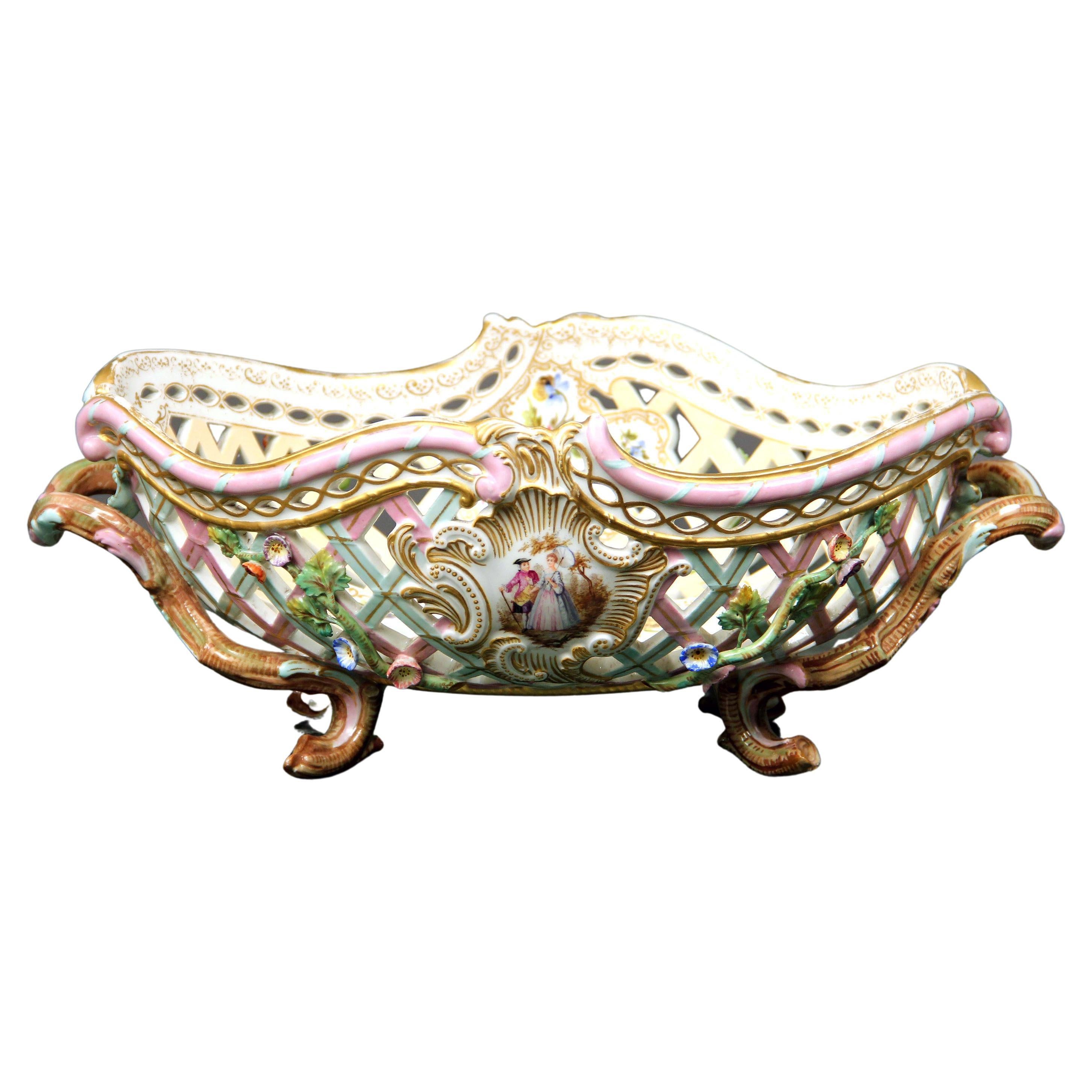 Late 19th/Early 20th Century Reticulated German K.P.M. Porcelain Centerpiece