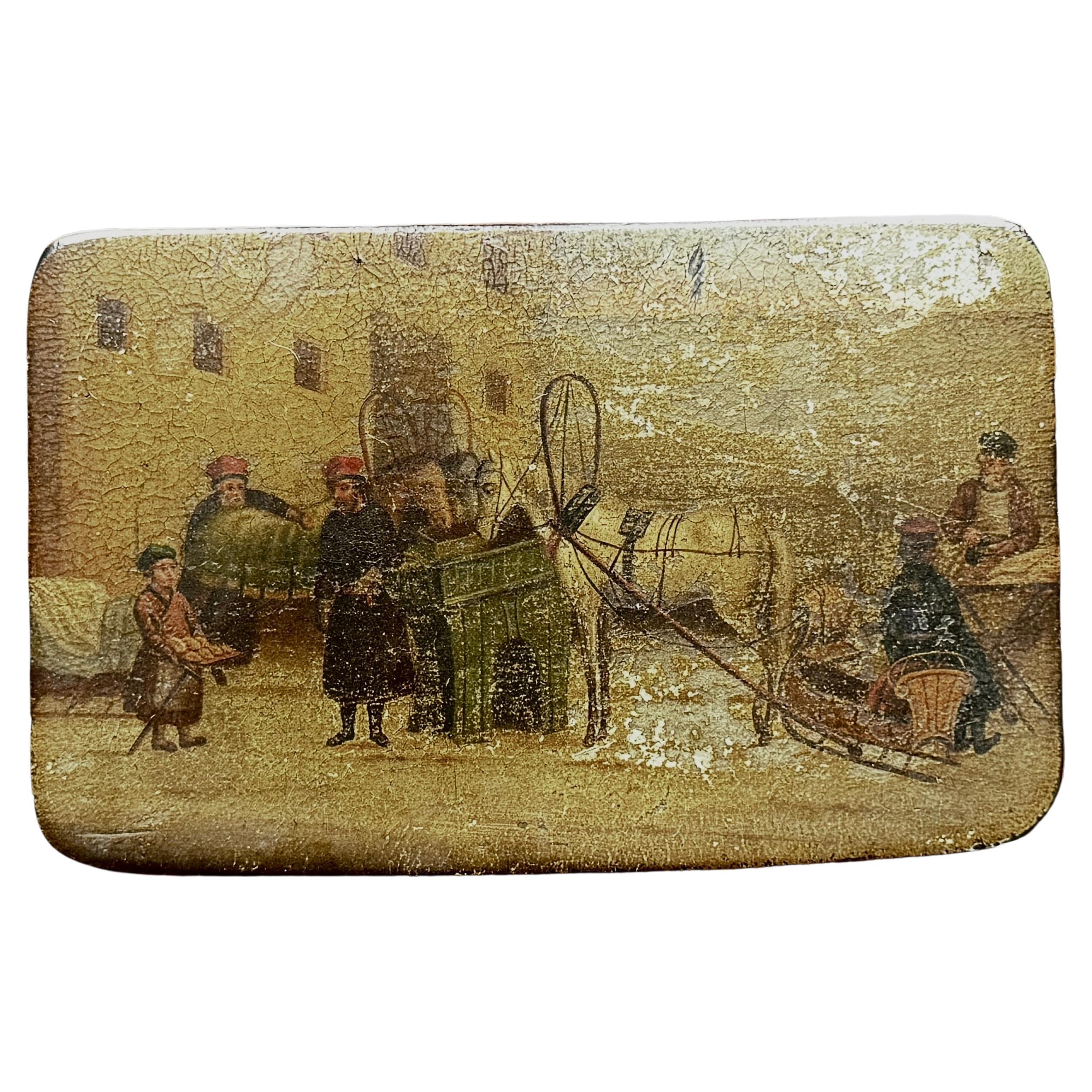 Tabacchiera russa in cartapesta laccata della fine del XIX - inizio del XX secolo