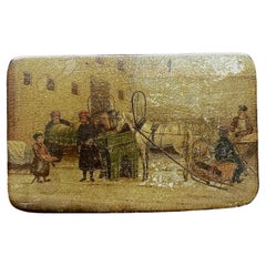 Late 19th - Early 20th Century Russian Lacquered Paper Mache Snuff Box
