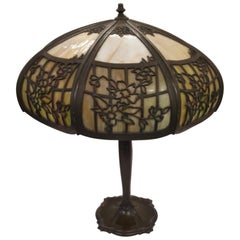 Retro  Early 20th Century Table Lamp with Glass and Pierced Metal Shade