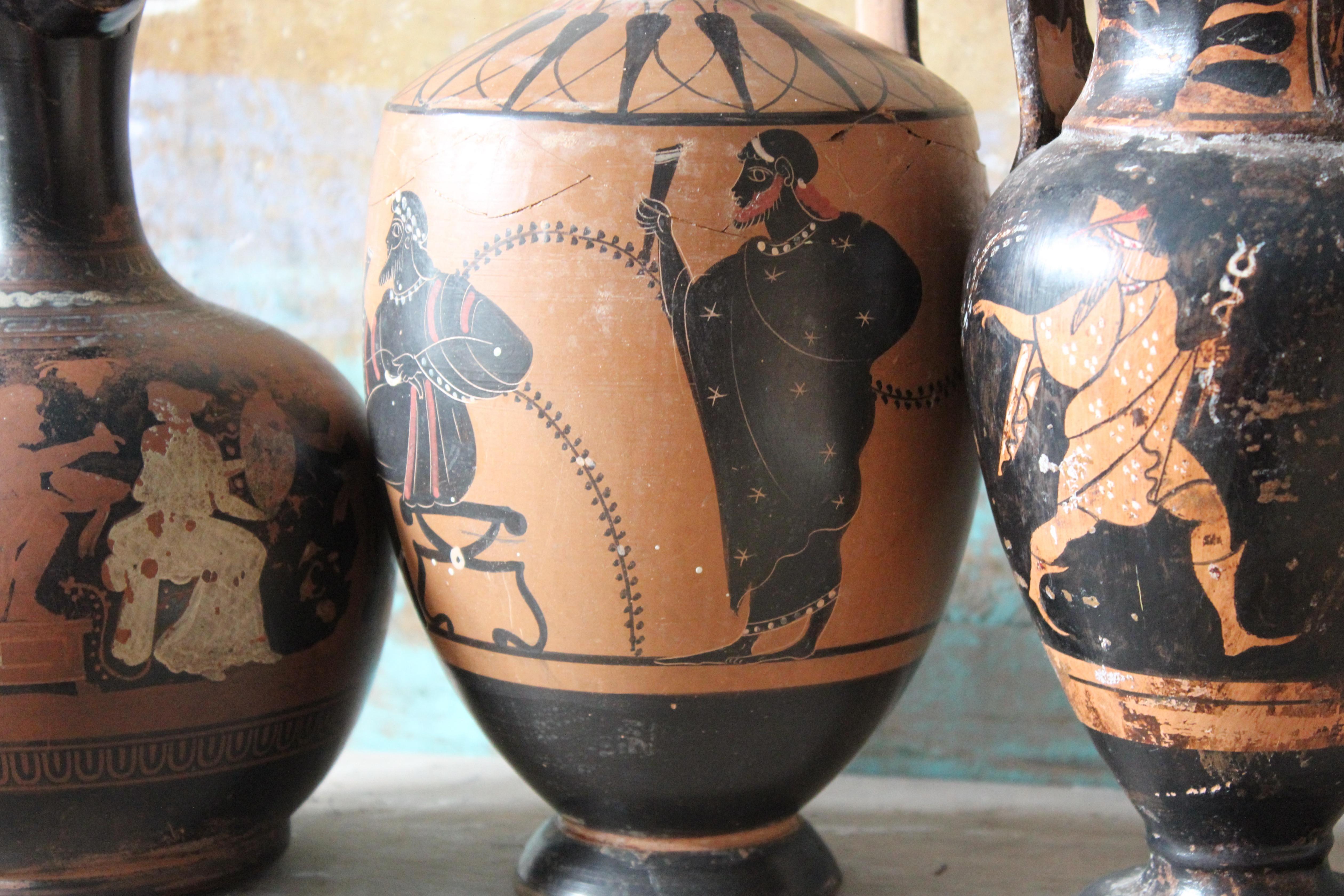 Late 19th/Early 20th Century Trio of Attic Ware Grand Tour Vases Vessels 6