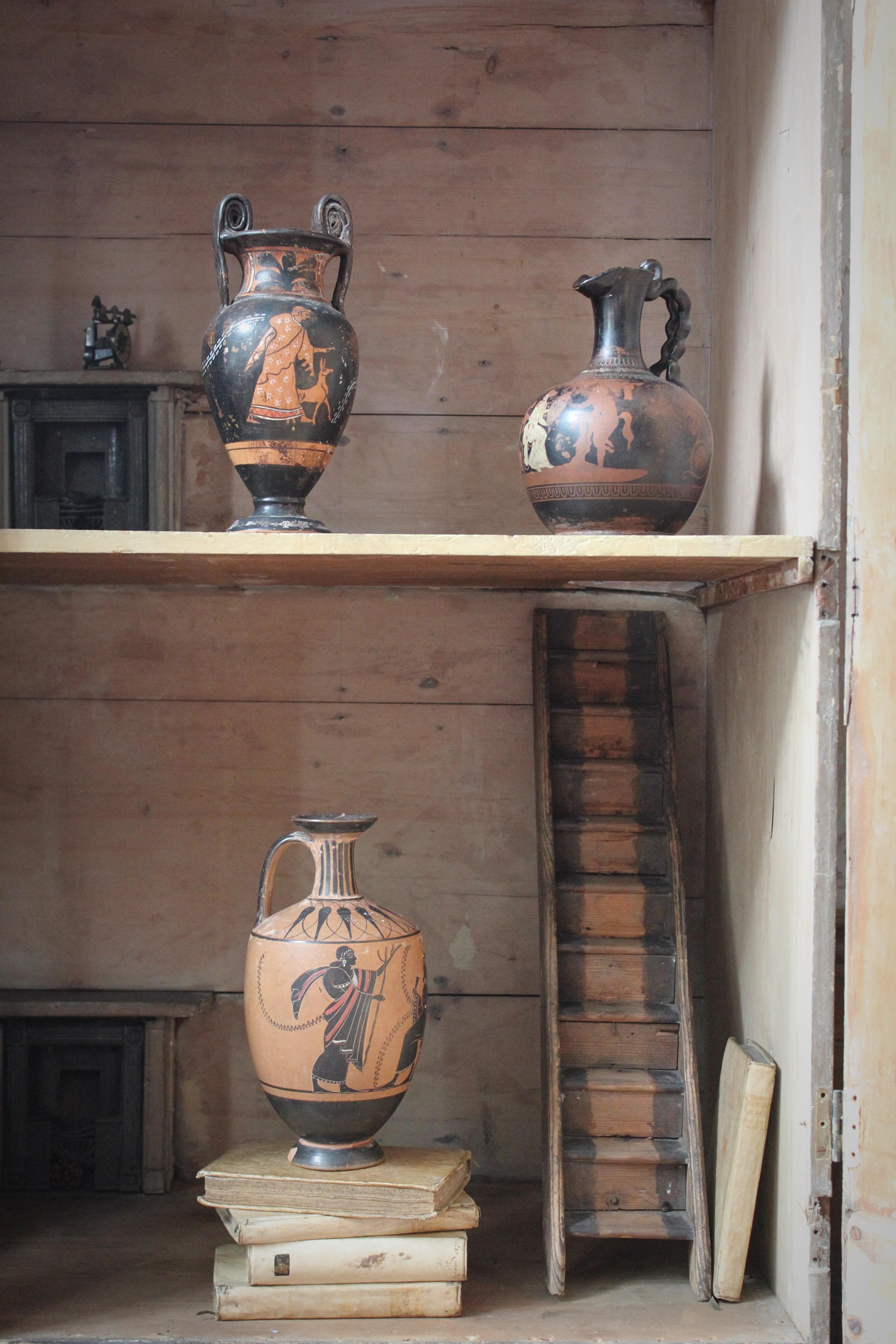 European Late 19th/Early 20th Century Trio of Attic Ware Grand Tour Vases Vessels  For Sale