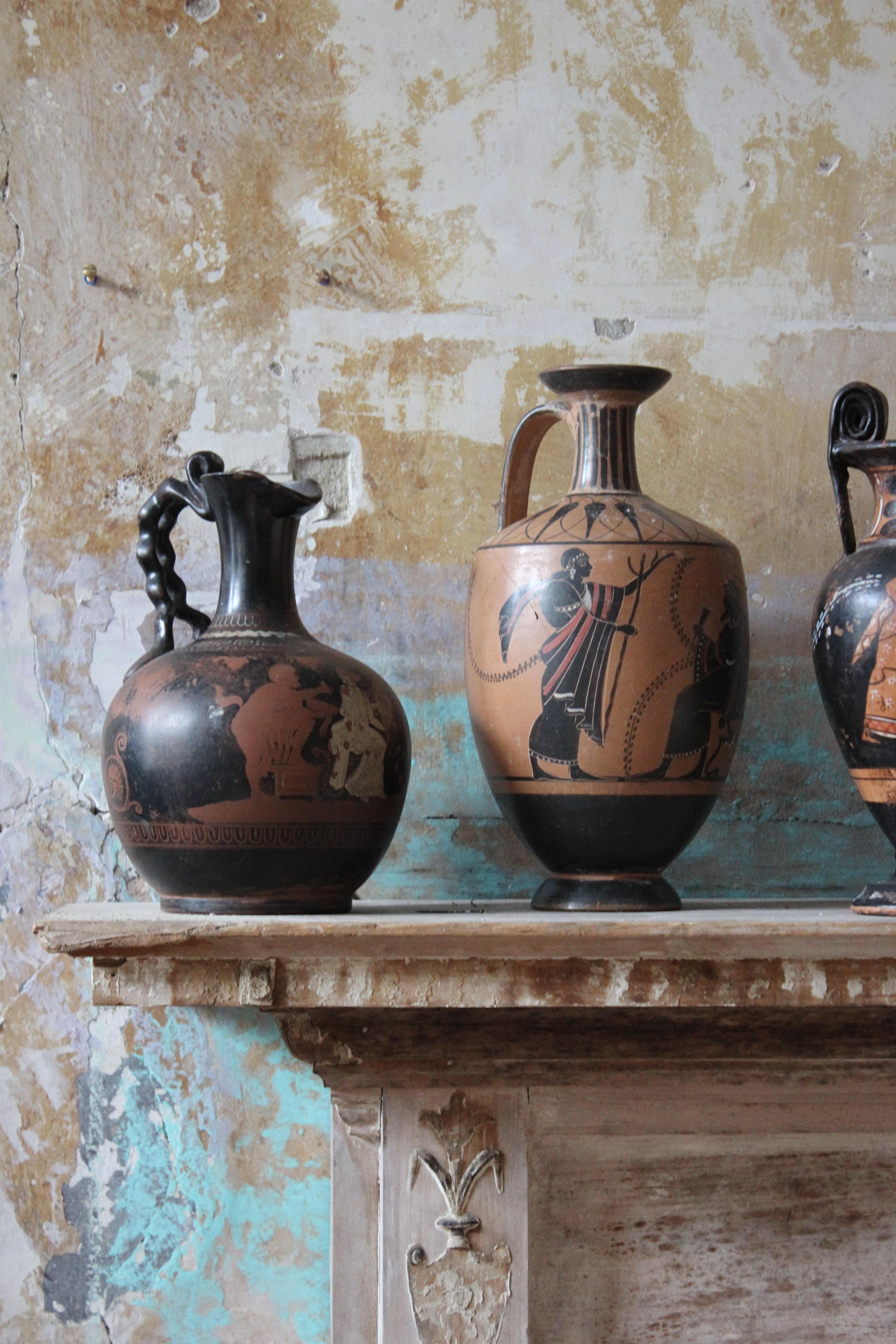 19th Century Late 19th/Early 20th Century Trio of Attic Ware Grand Tour Vases Vessels  For Sale