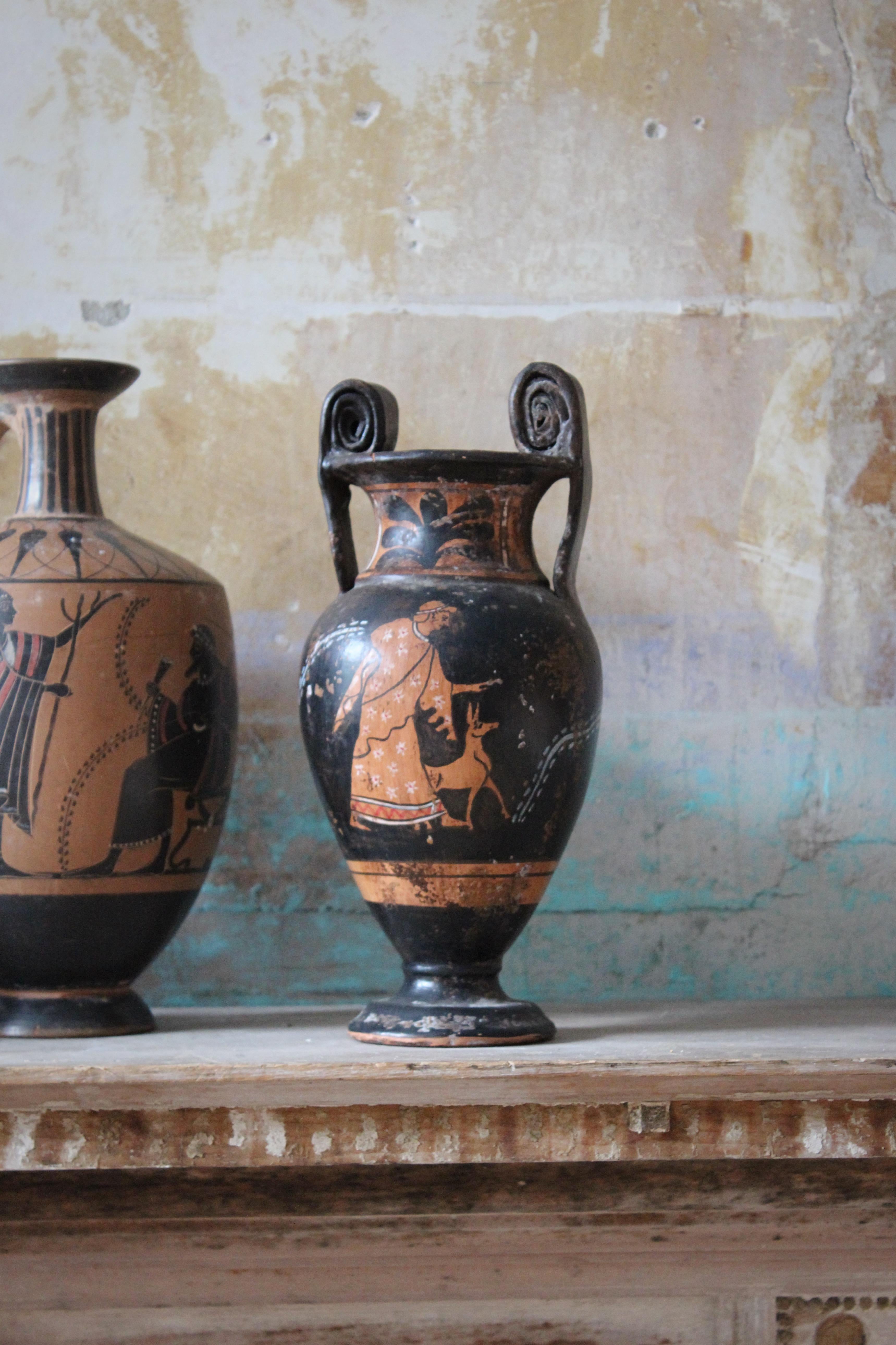 Pottery Late 19th/Early 20th Century Trio of Attic Ware Grand Tour Vases Vessels  For Sale