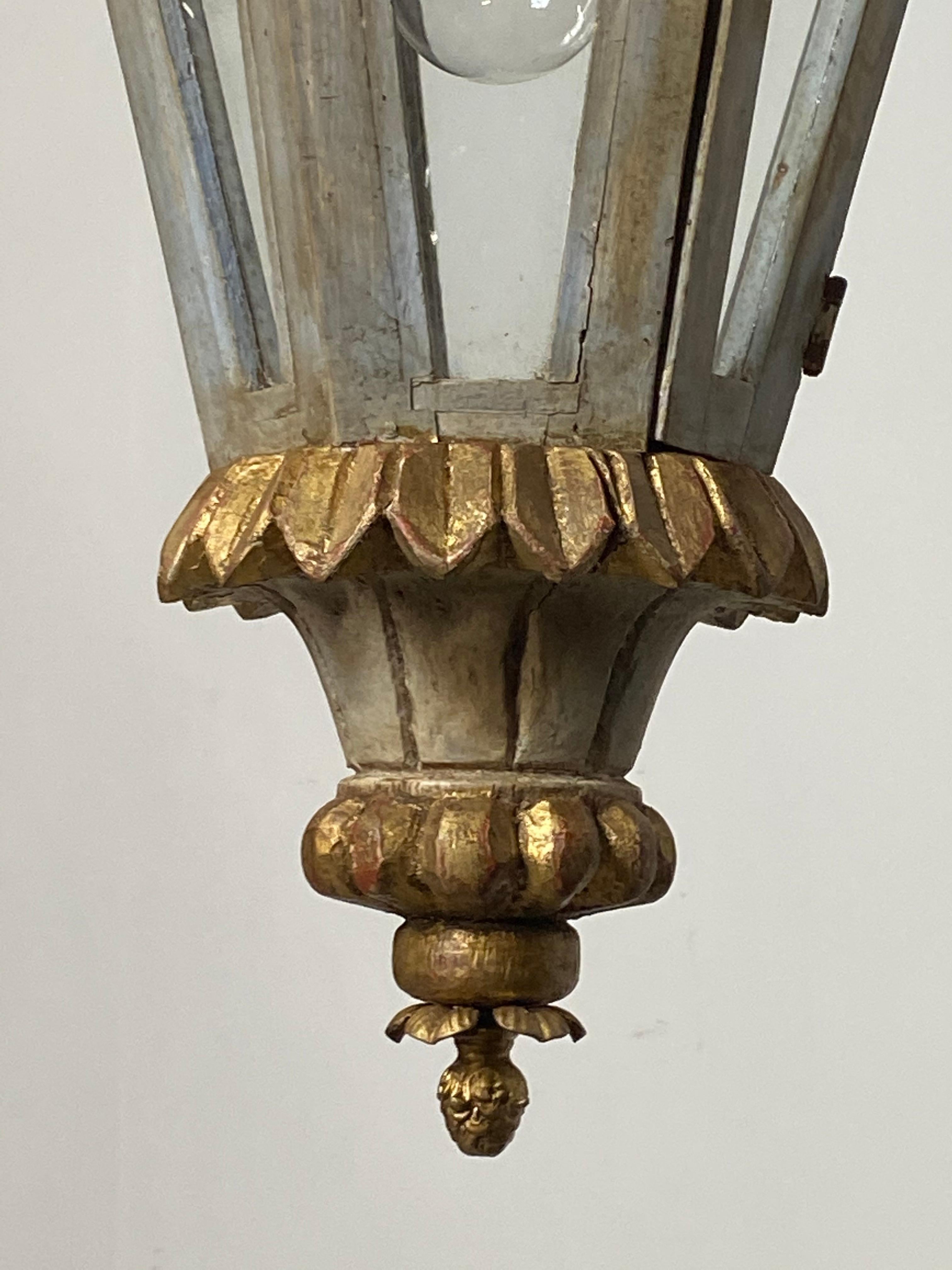 Late 19th-Early 20th Century Venetian Style Wood and Metal Hanging Lantern In Good Condition In San Francisco, CA