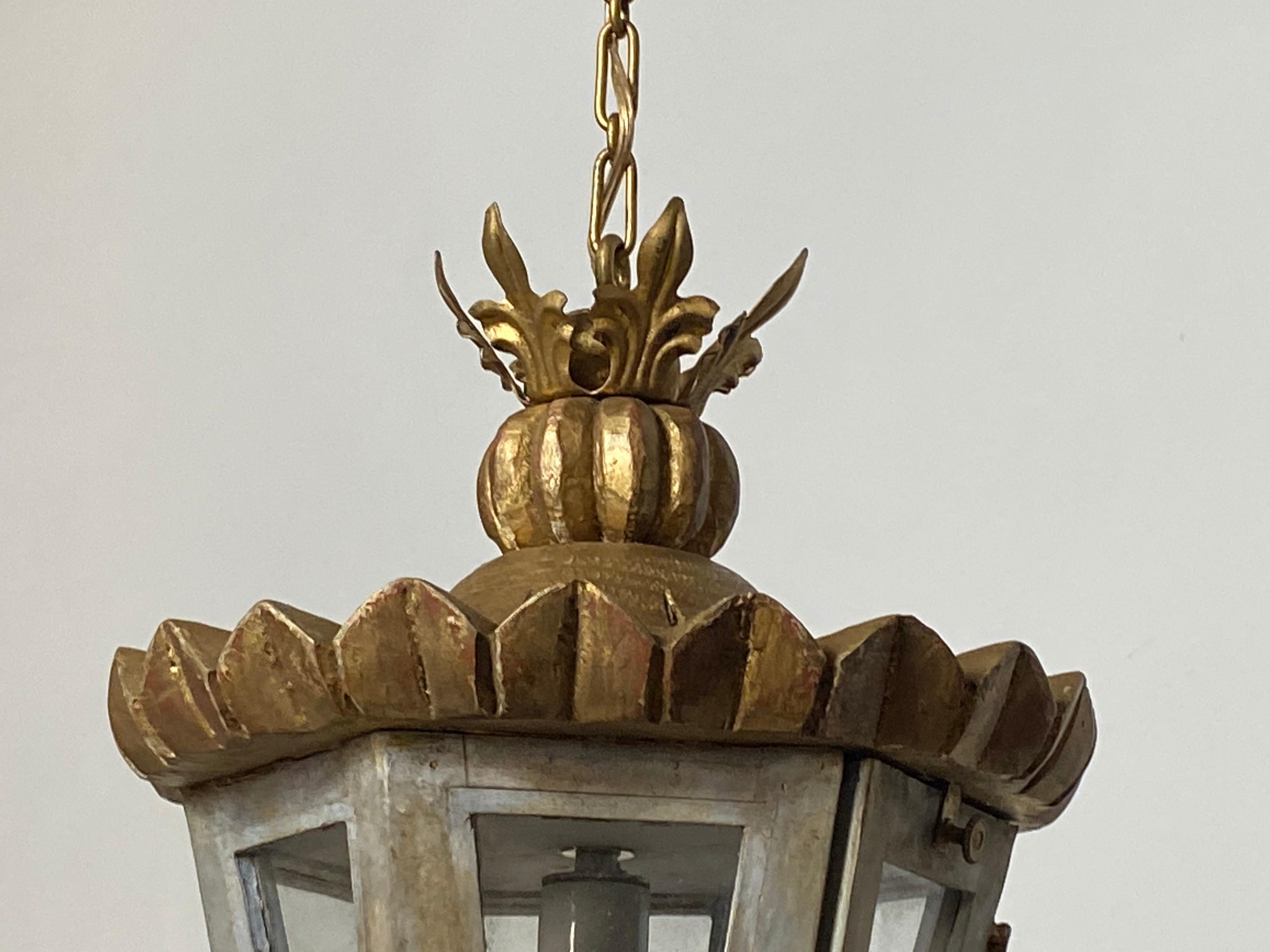 19th Century Late 19th-Early 20th Century Venetian Style Wood and Metal Hanging Lantern