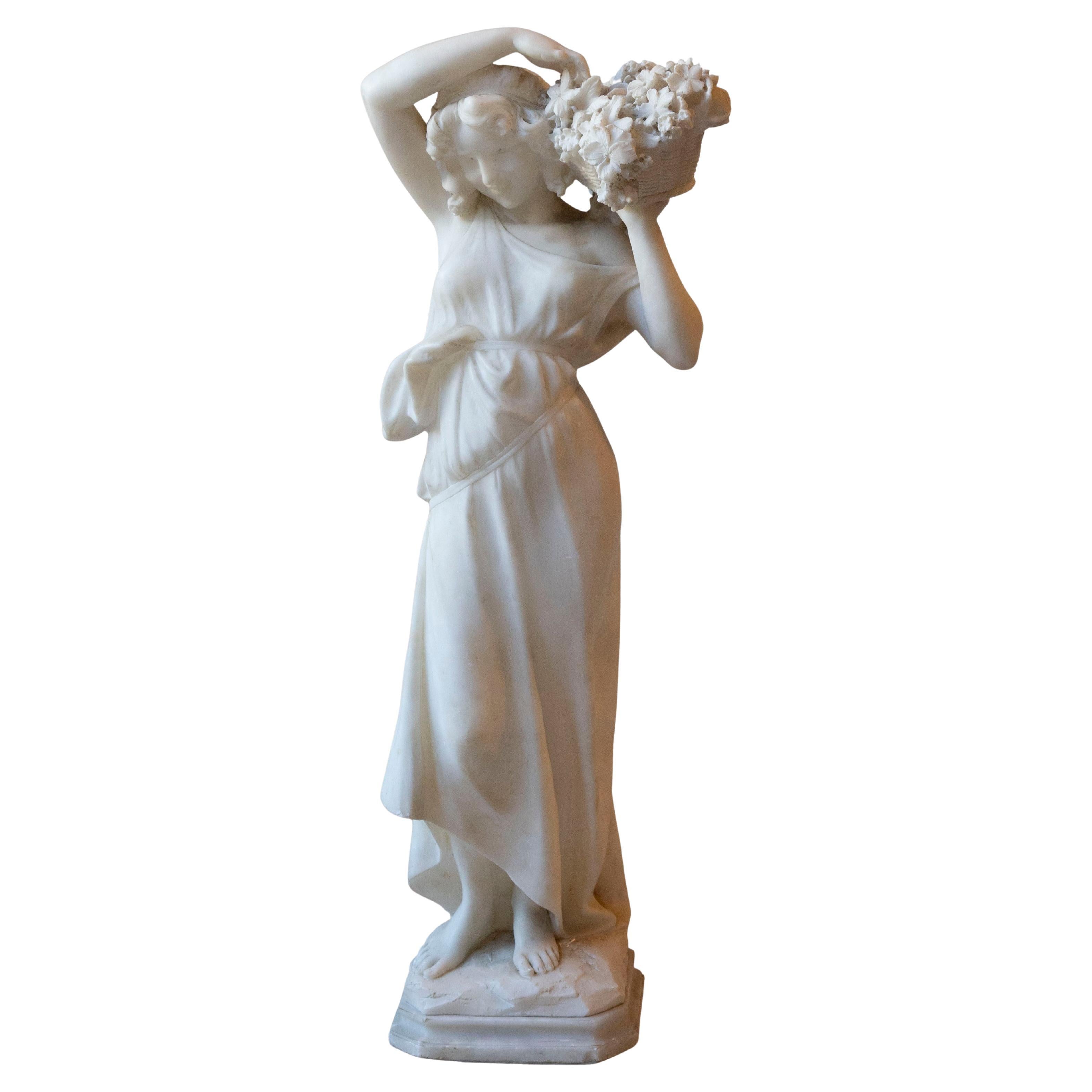 Figura di ragazza in fiore in alabastro di Volterra della fine del XIX secolo/inizio XX secolo