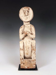 Late 19th/Early 20th Century White Tribal Wood Figure for Protection, Nepal