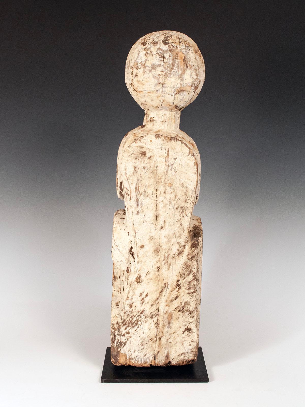 Carved Late 19th/Early 20th Century White Tribal Wood Figure for Protection, Nepal For Sale