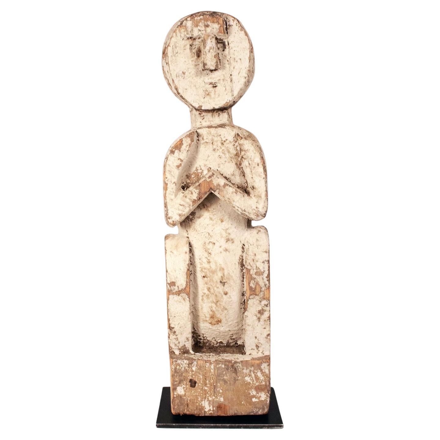 Late 19th/Early 20th Century White Tribal Wood Figure for Protection, Nepal