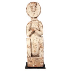 Late 19th/Early 20th Century White Tribal Wood Figure for Protection, Nepal