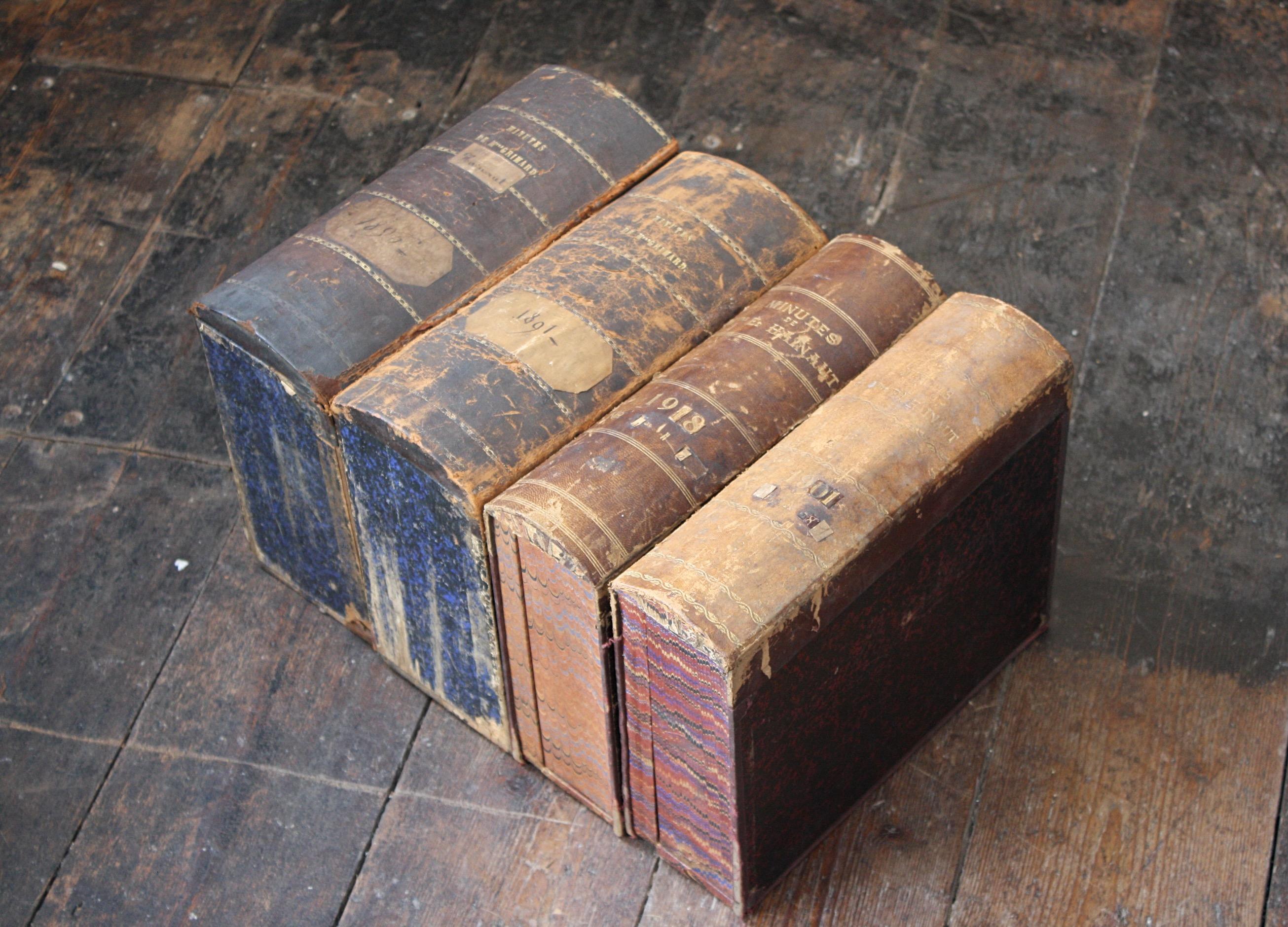 Late 19th/Early 20th Collection of Four French Leather & Board Faux Book Boxes 11