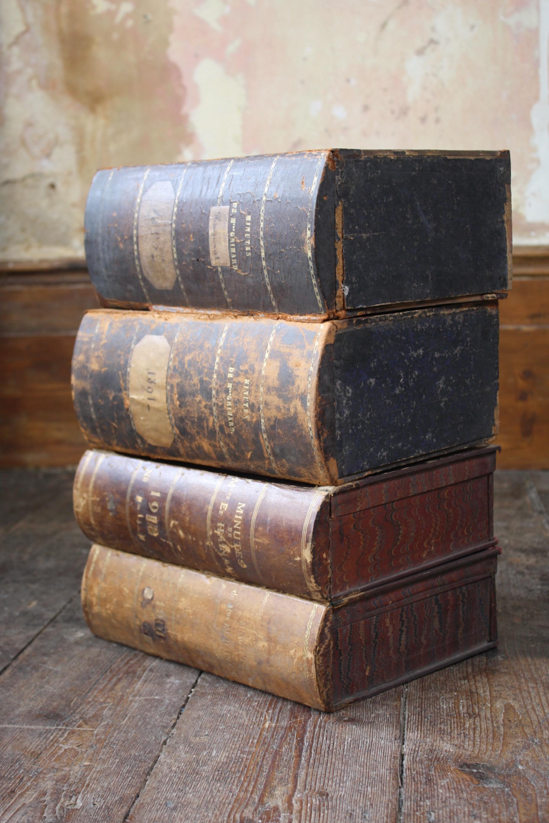 Late 19th/Early 20th Collection of Four French Leather & Board Faux Book Boxes 13