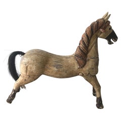 Antique Late 19th-Early 20th Century Folk Art Child's Toy Horse with Horsehair Tail