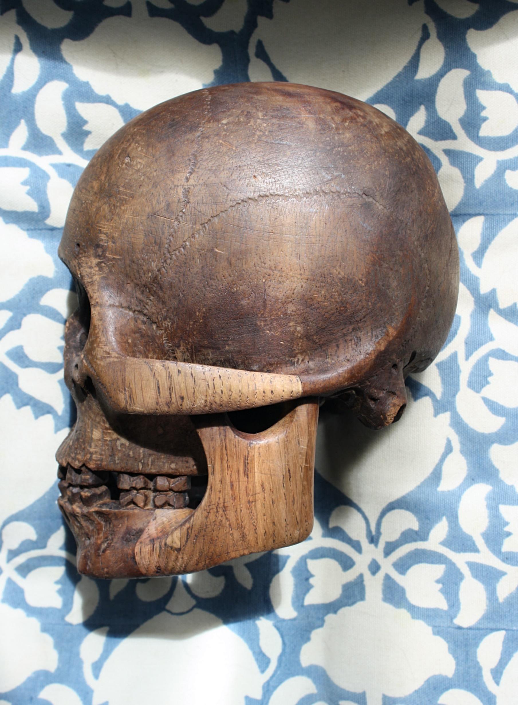 Late 19th-Early 20th Century Life-Size Treen Carved Memento Mori Human Skull 8