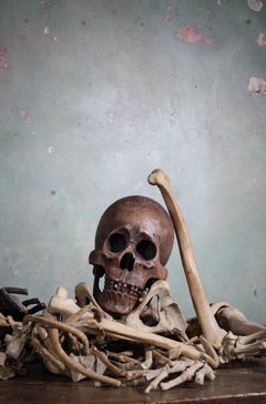 Late 19th-Early 20th Century Life-Size Treen Carved Memento Mori Human Skull