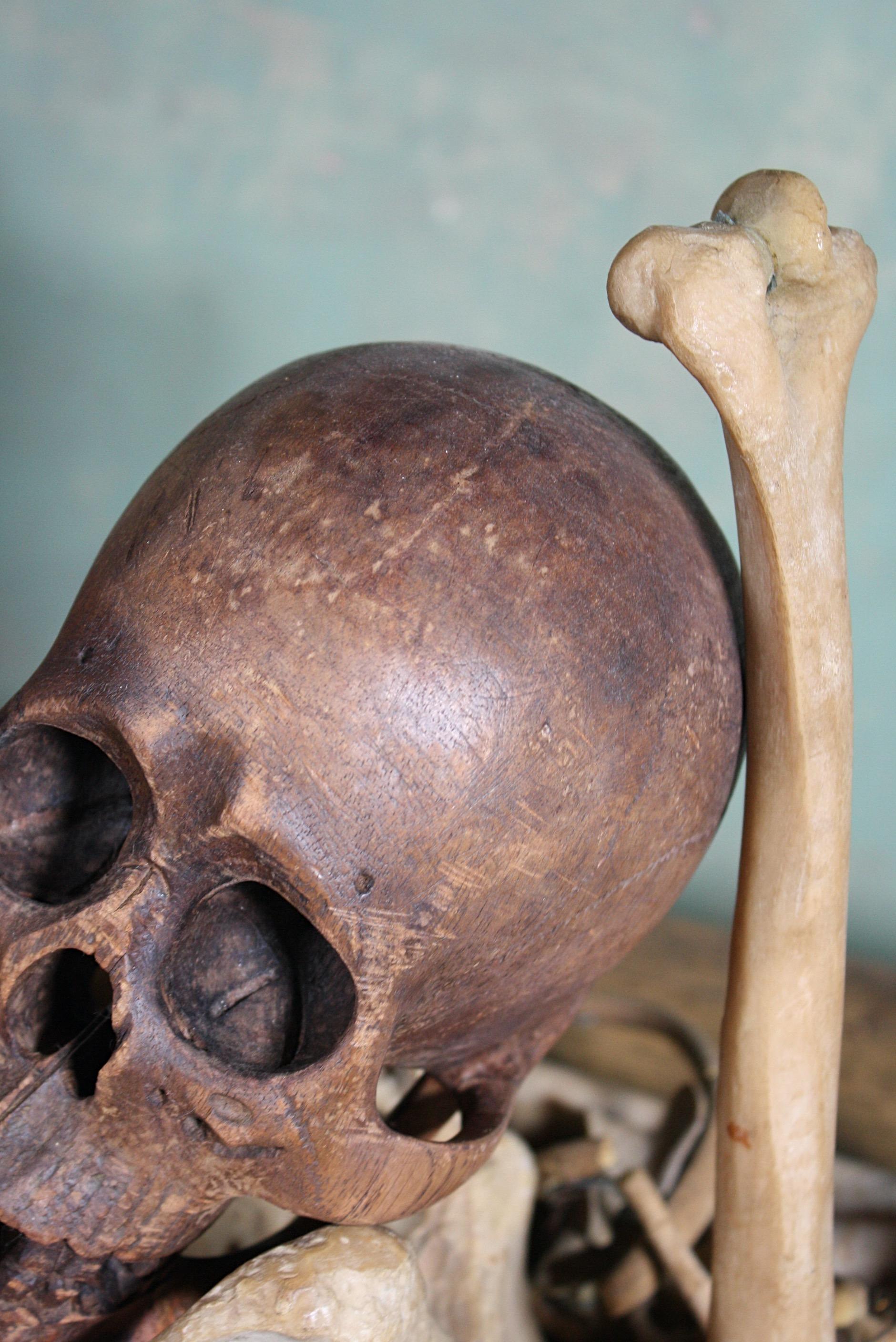 19th Century Late 19th-Early 20th Century Life-Size Treen Carved Memento Mori Human Skull