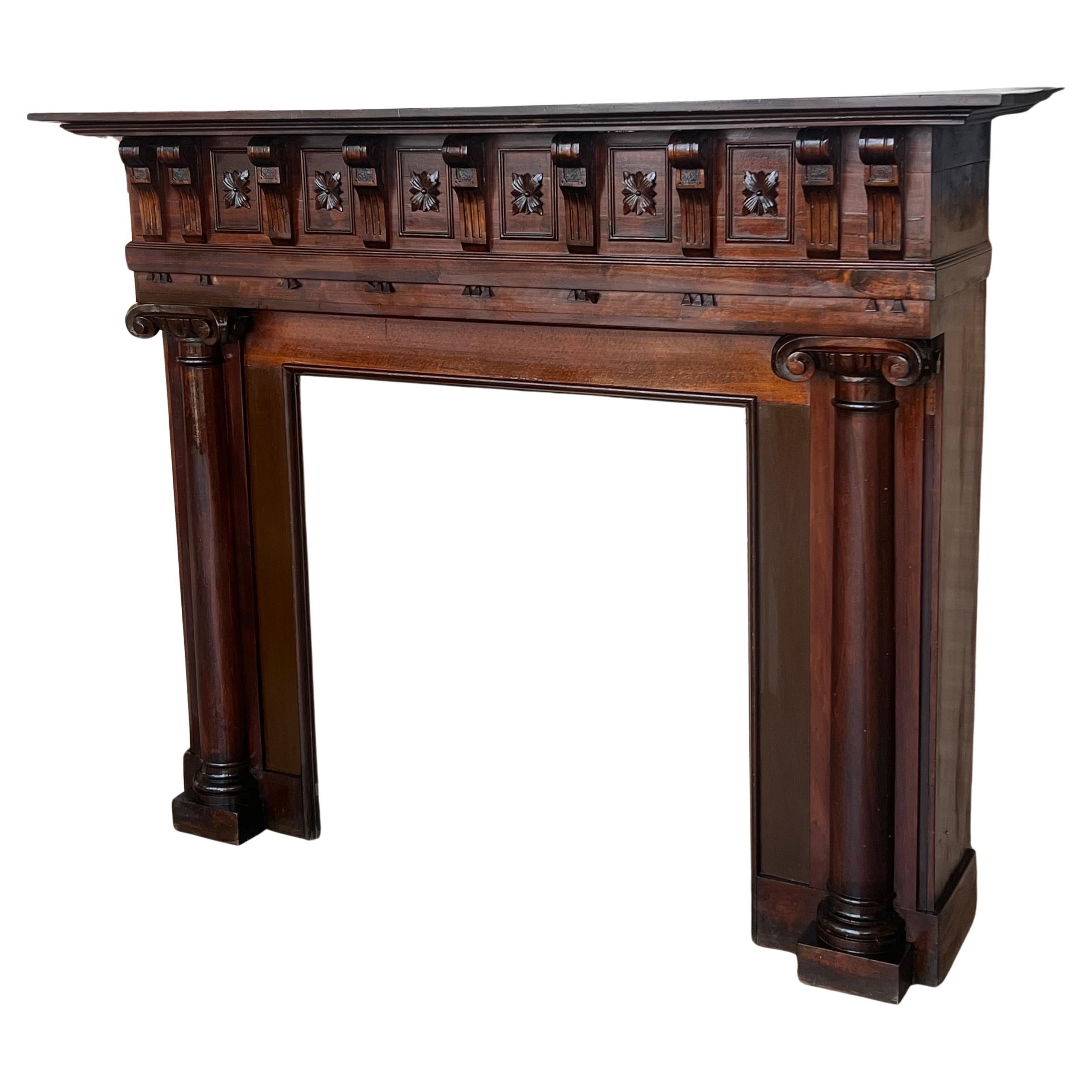 Late 19th Edwardian Style Oak Fire Mantel, Spain For Sale