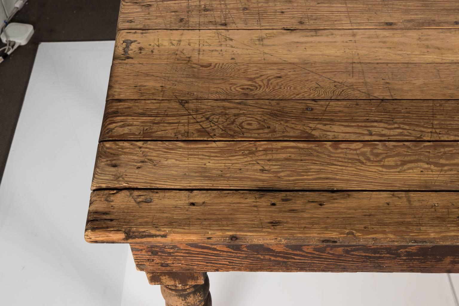 Late 19th English Century Rustic Pine Board Farm Table 6