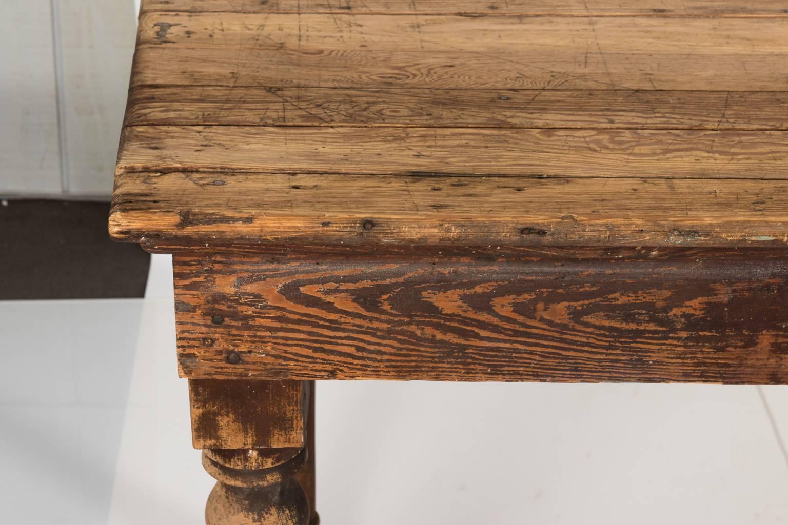 Late 19th English Century Rustic Pine Board Farm Table 13