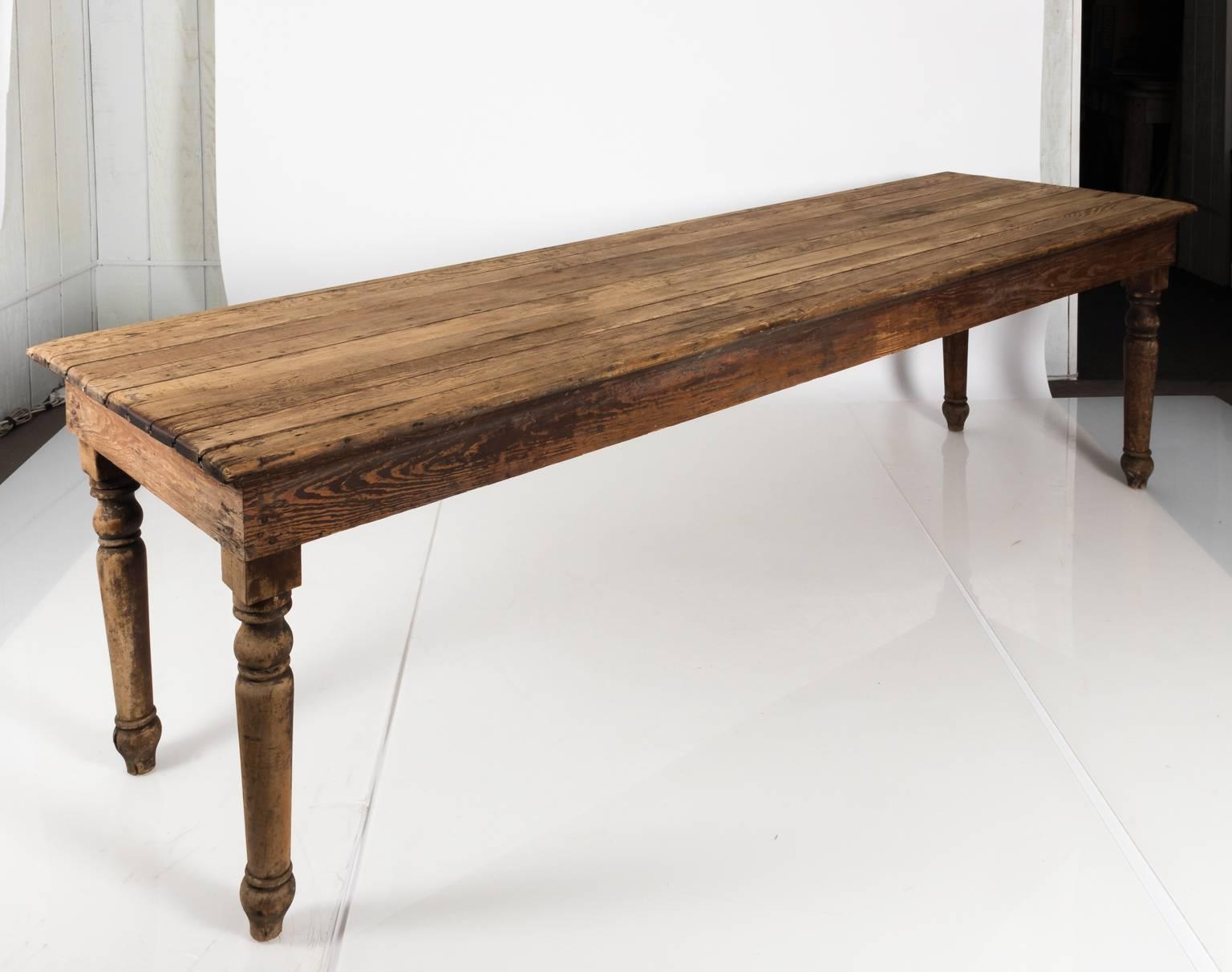 Late 19th English Century Rustic Pine Board Farm Table 15