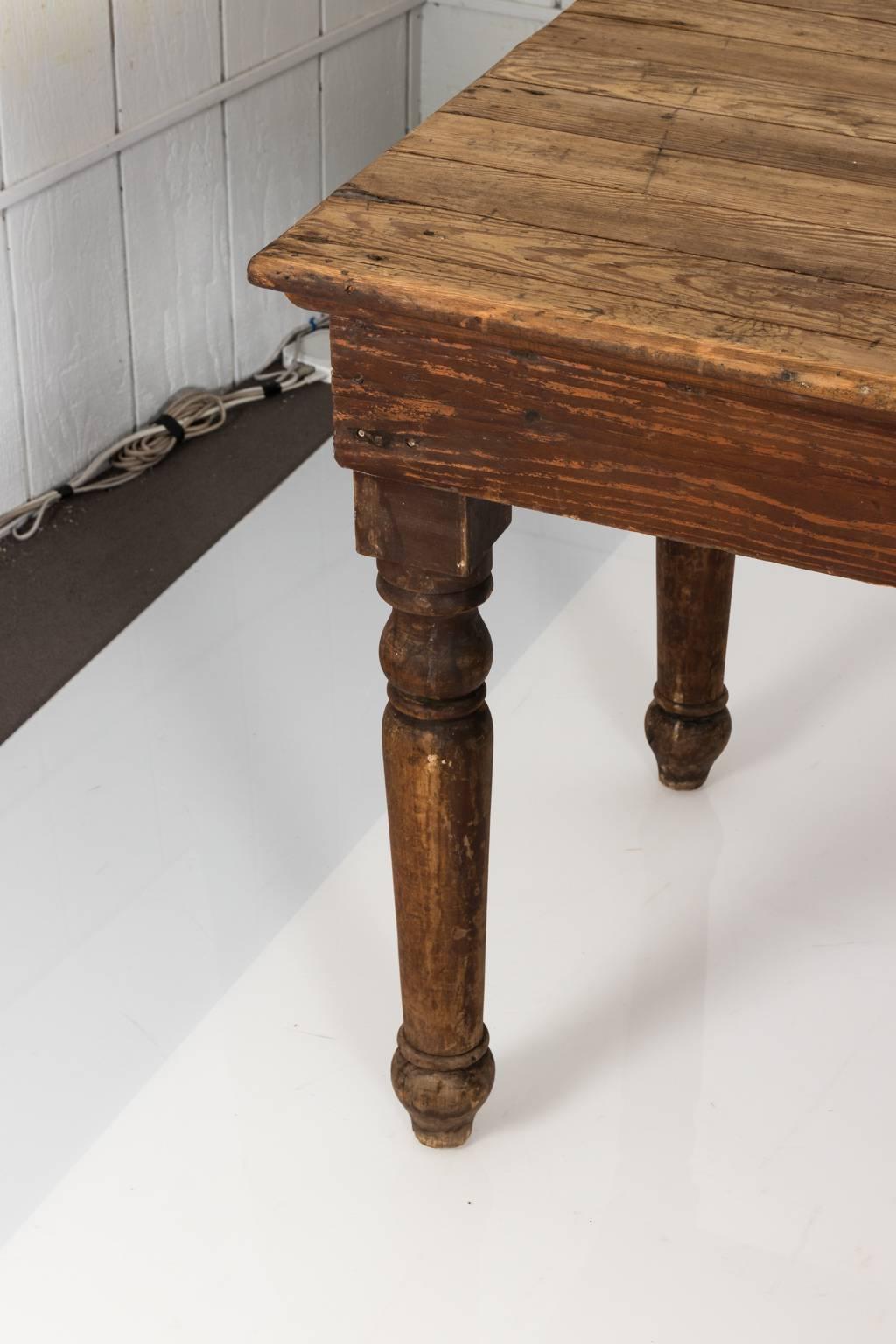 Late 19th English Century Rustic Pine Board Farm Table 3