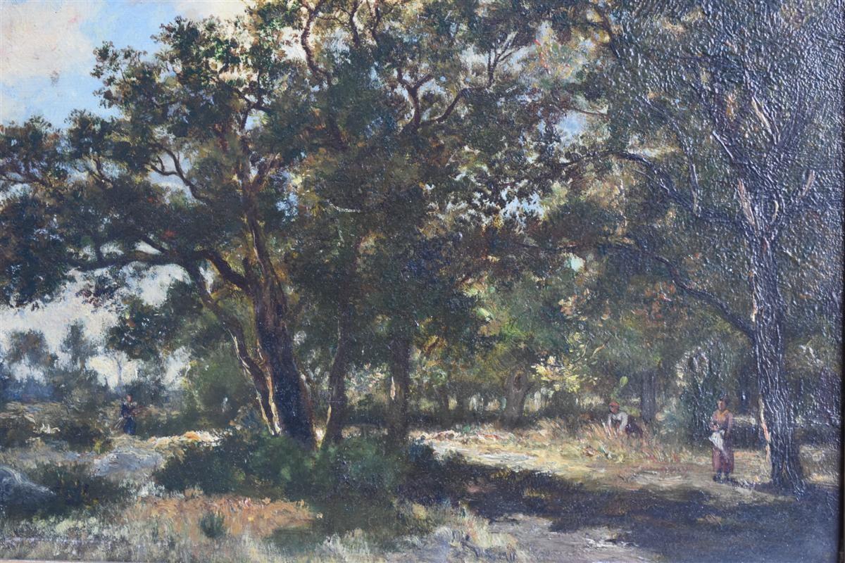 Barbizon School Late 19th Forest Oil on Panel Fontainbleau Ernest Guillemer For Sale