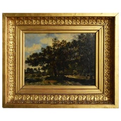 Antique Late 19th Forest Oil on Panel Fontainbleau Ernest Guillemer