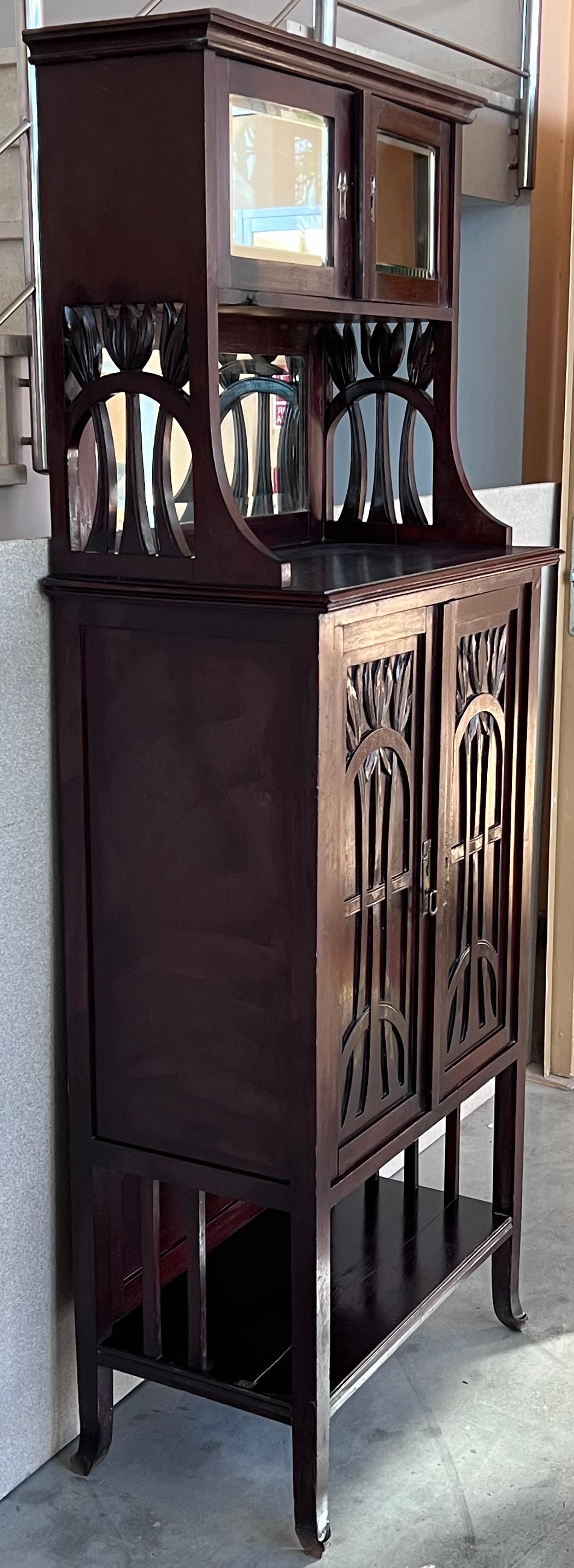 Mirror Late 19th French Art Nouveau Walnut Cabinet For Sale