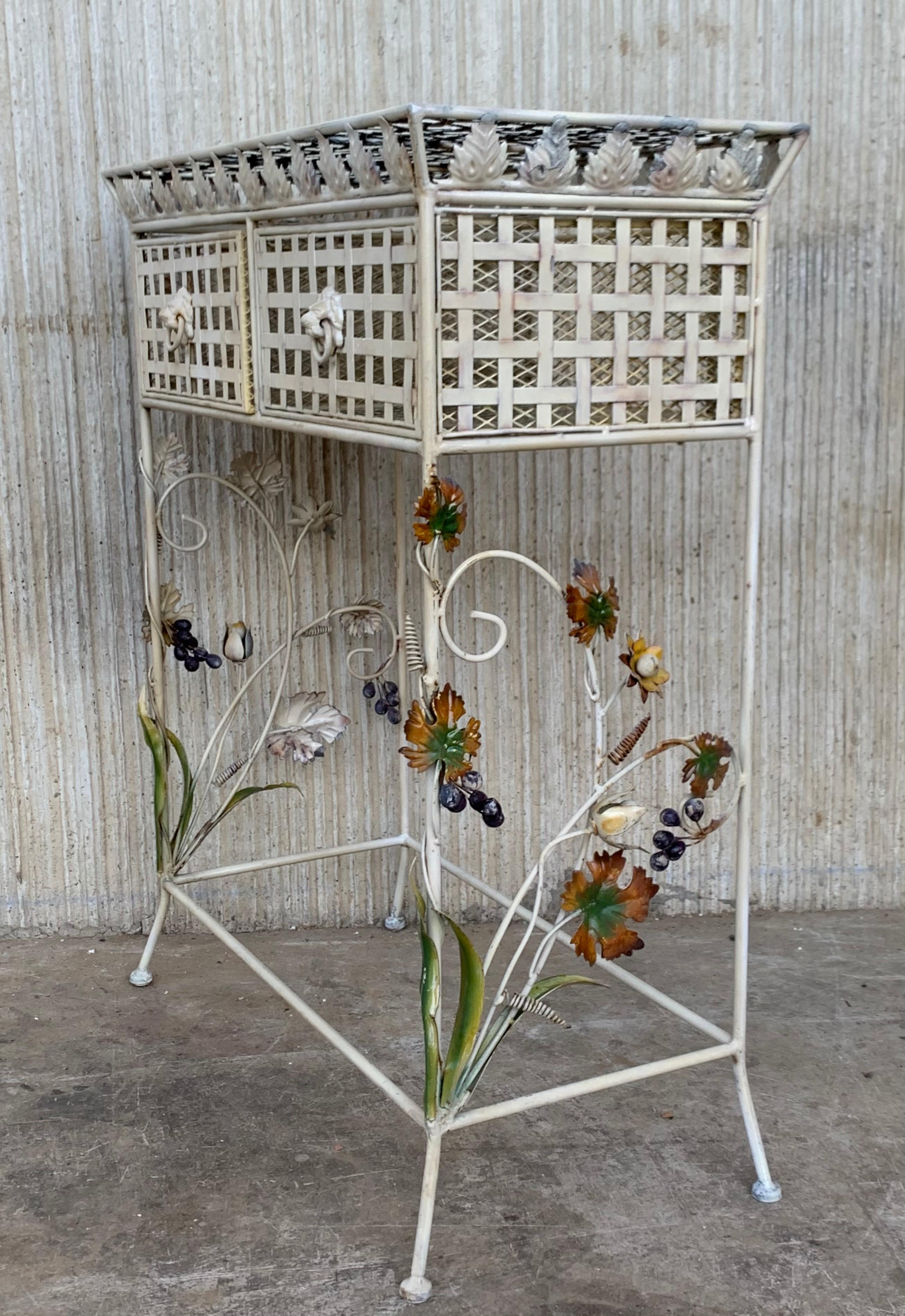 Late 19th French Handprinted Forged Iron Console Table with Two Drawers In Good Condition For Sale In Miami, FL