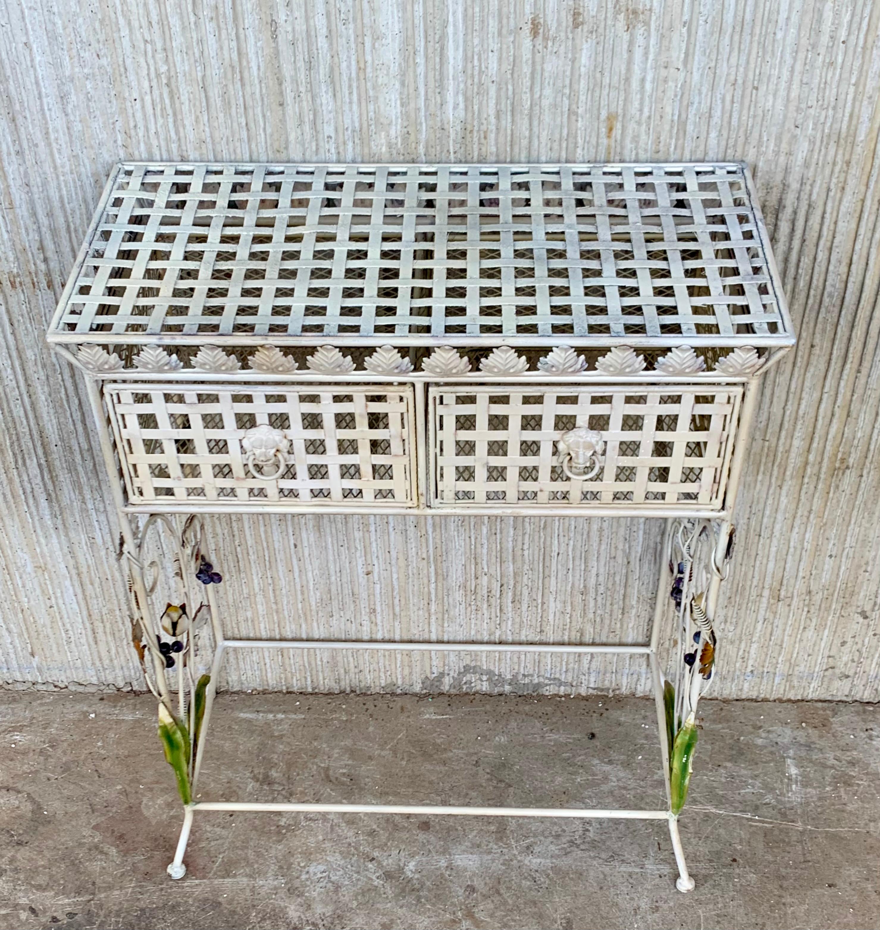 19th Century Late 19th French Handprinted Forged Iron Console Table with Two Drawers For Sale