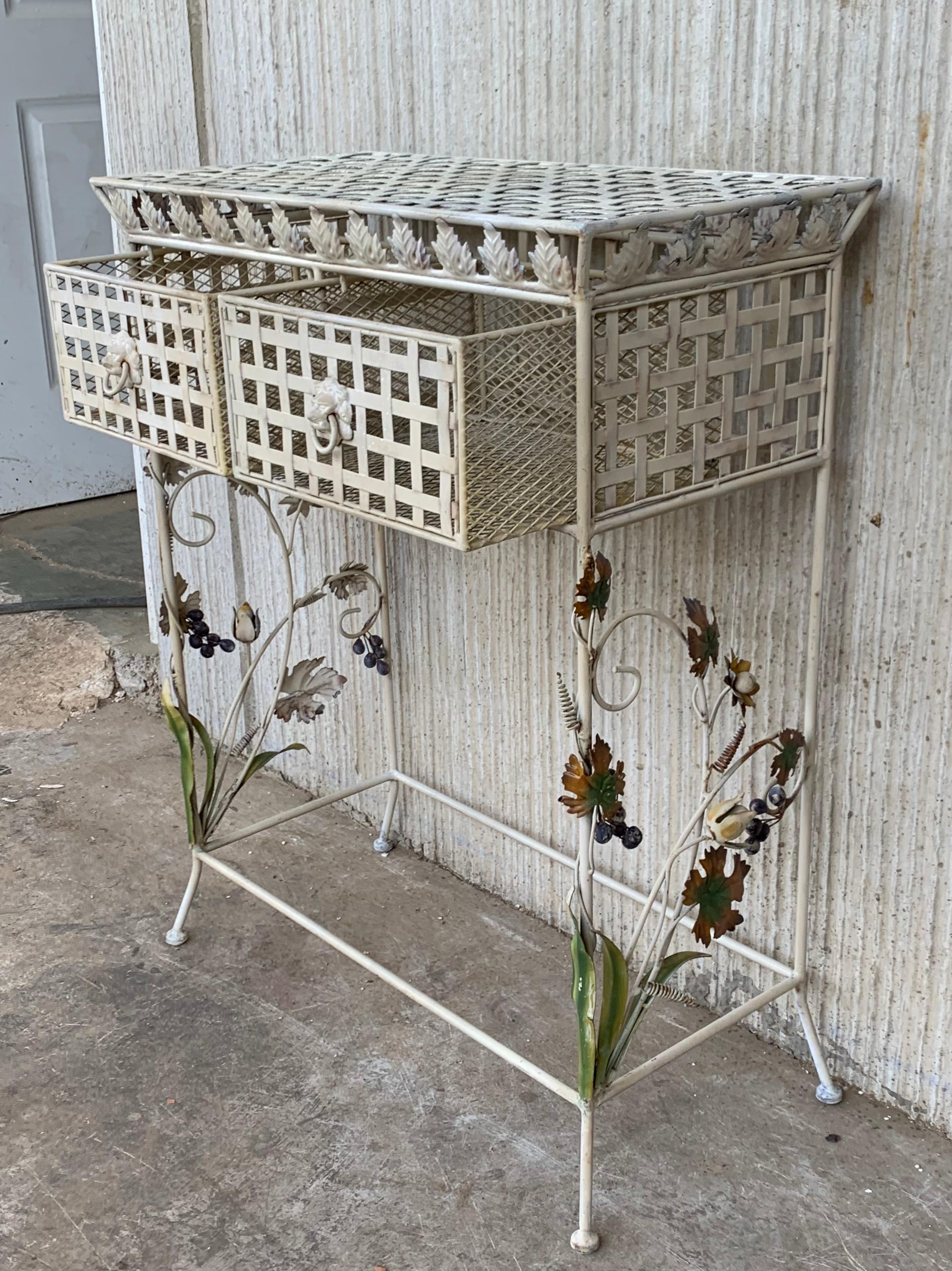 Late 19th French Handprinted Forged Iron Console Table with Two Drawers For Sale 1