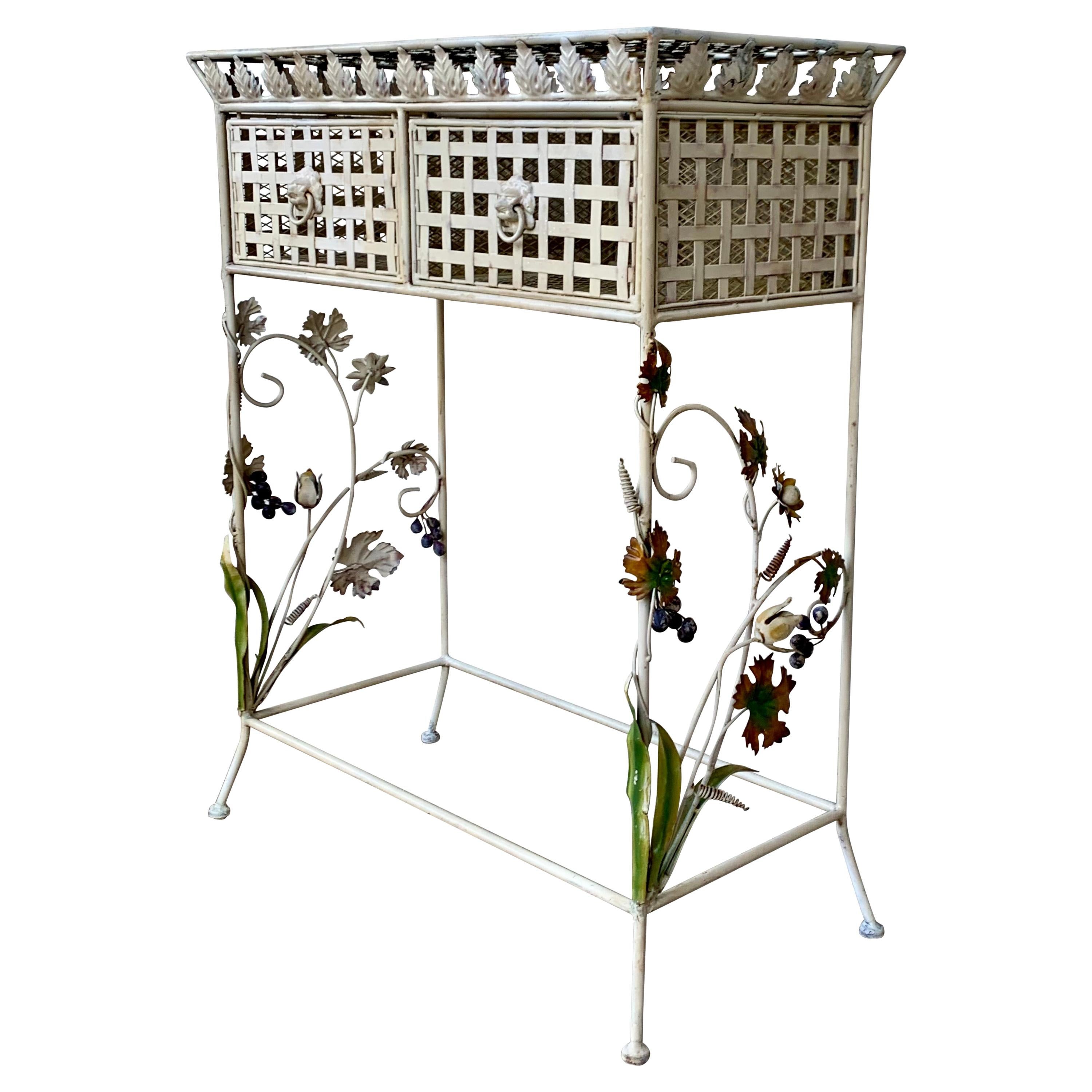 Late 19th French Handprinted Forged Iron Console Table with Two Drawers