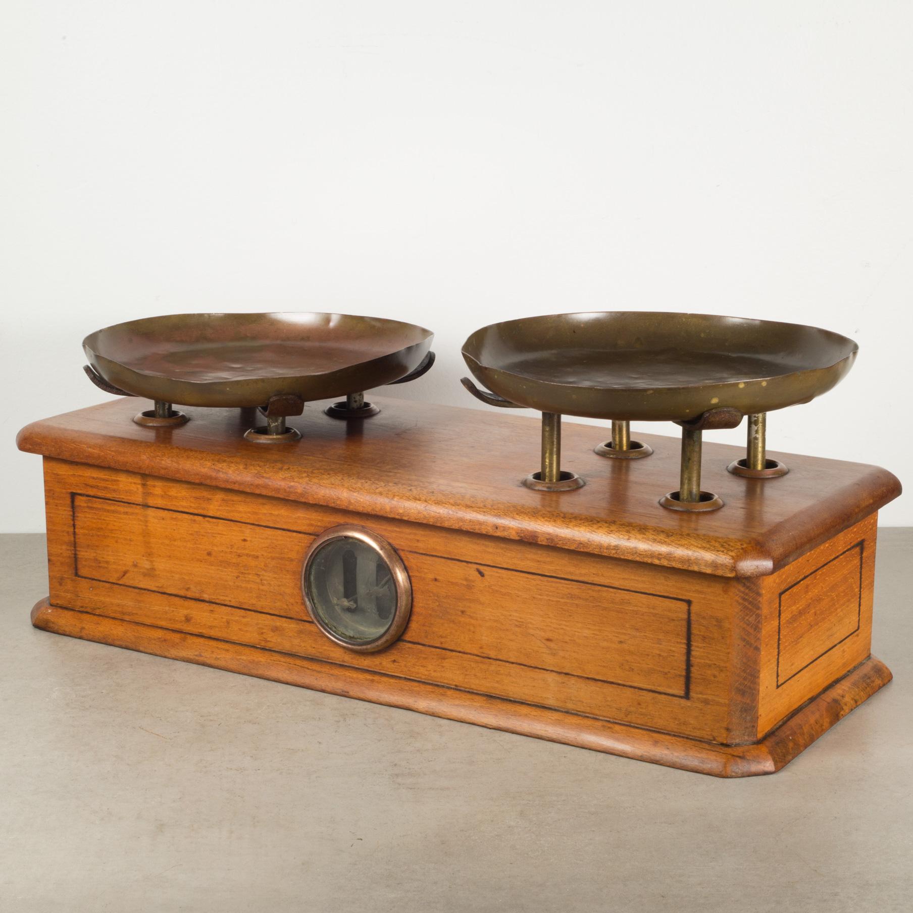 About

A late 19th century balance scale. The body is Mahogany with two brass trays, brass and glass window and bronze inner mechanism. The piece is solidly built and works properly.

Creator Possibly Joseph Beranger in Lyons, France
Date of