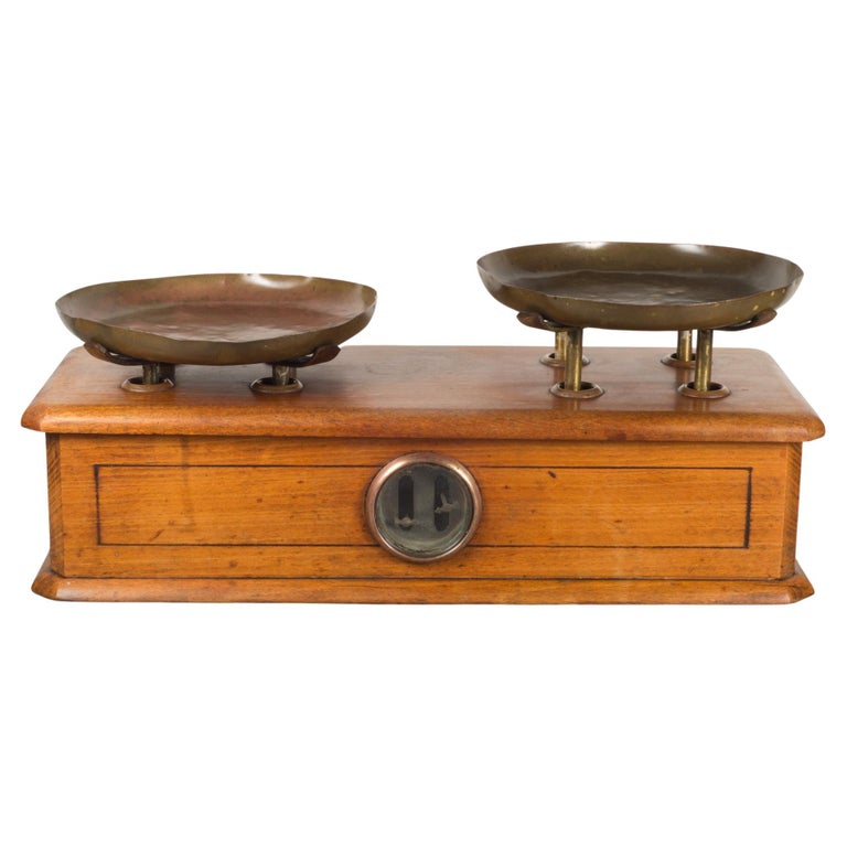 Late 19th French Mahogany & Brass Balance Scale, c.1870 For Sale