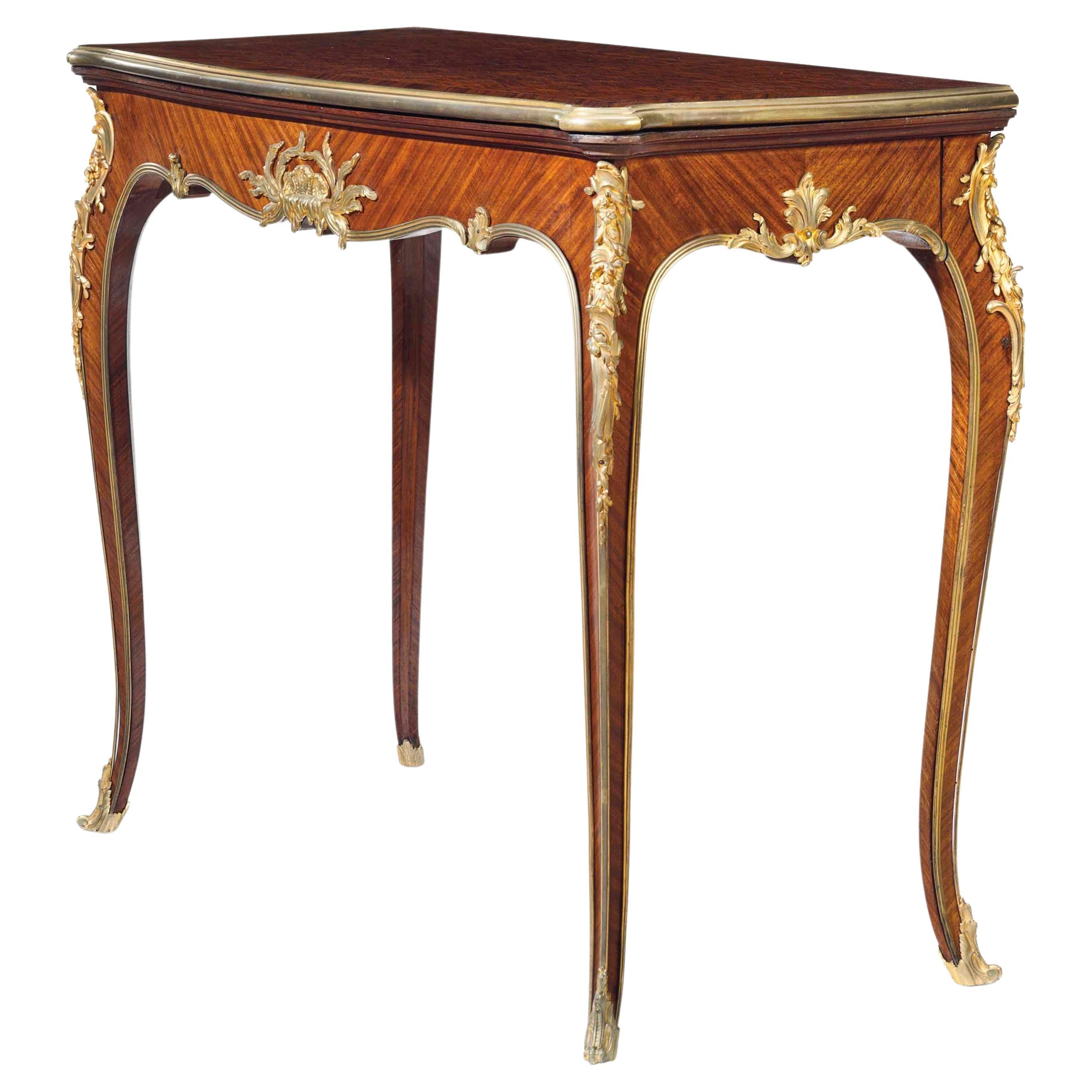 Late 19th Century French Ormolu-Mounted Kingwood and Satin Parquetry Games Table For Sale