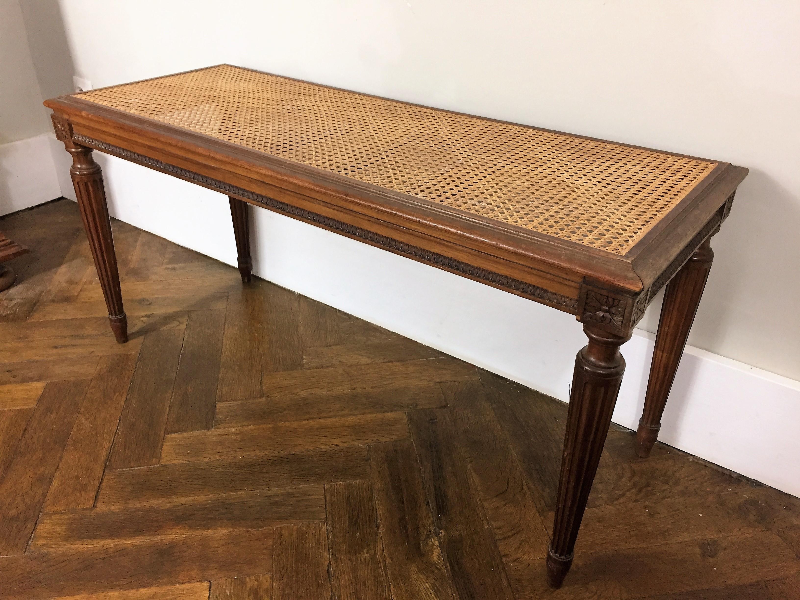 French Late 19th Century Louis XVI Cane Piano Bench in Beech