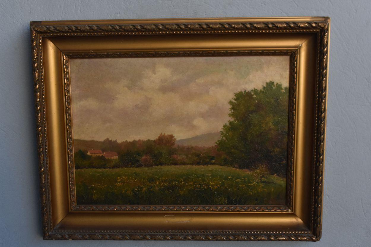Oil on canvas landscape by Paul Huet, end of the 19th century in a wooden frame and gilded stucco signature lower right, canvas to clean because the varnishes having turned yellow it will gain in light. Internal dimensions: 61 by 44 cm, external