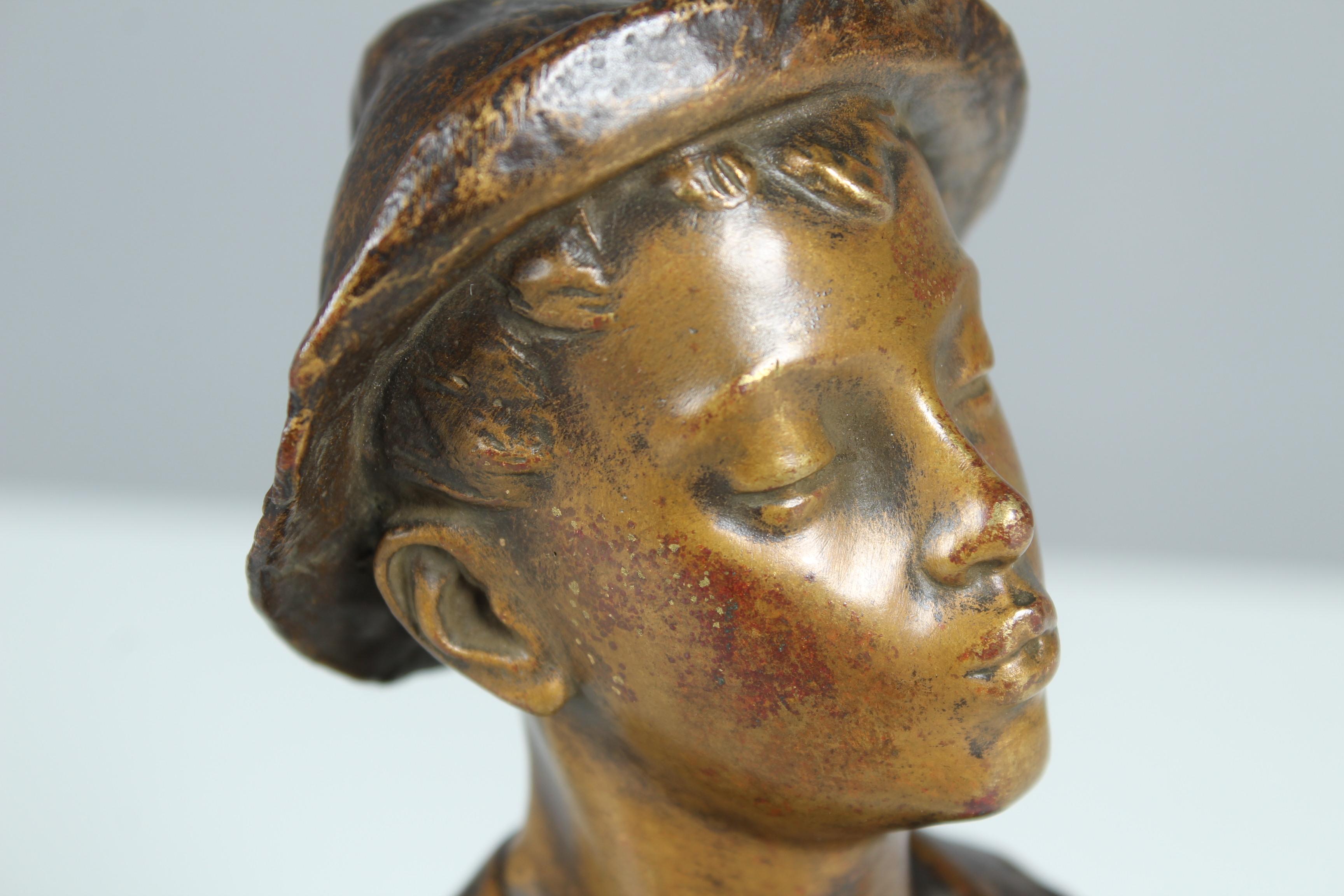 Late 19th or Early 20th Century Bronze Sculpture, Karl Hackstock, Whistling Boy For Sale 4