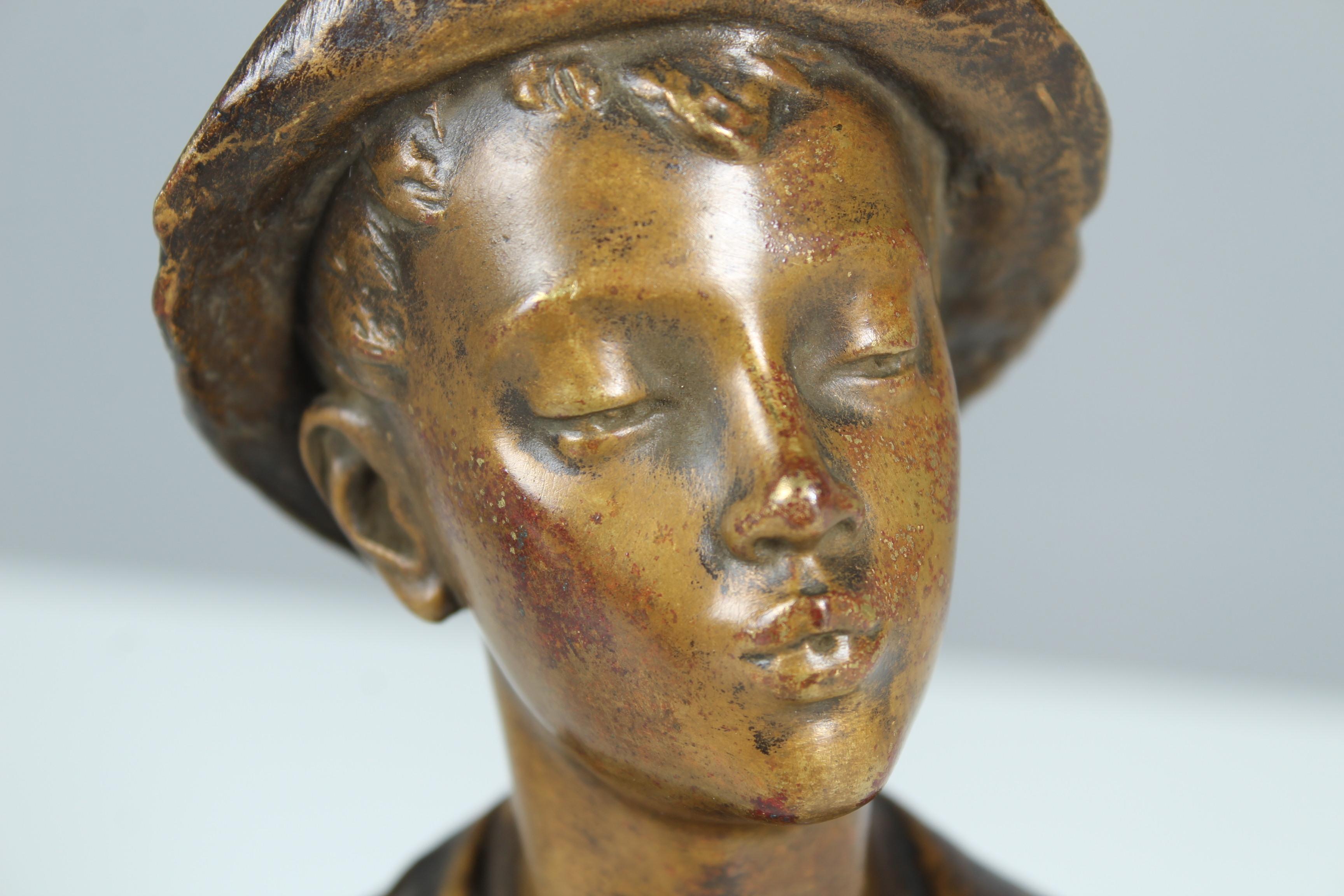 Late 19th or Early 20th Century Bronze Sculpture, Karl Hackstock, Whistling Boy For Sale 5
