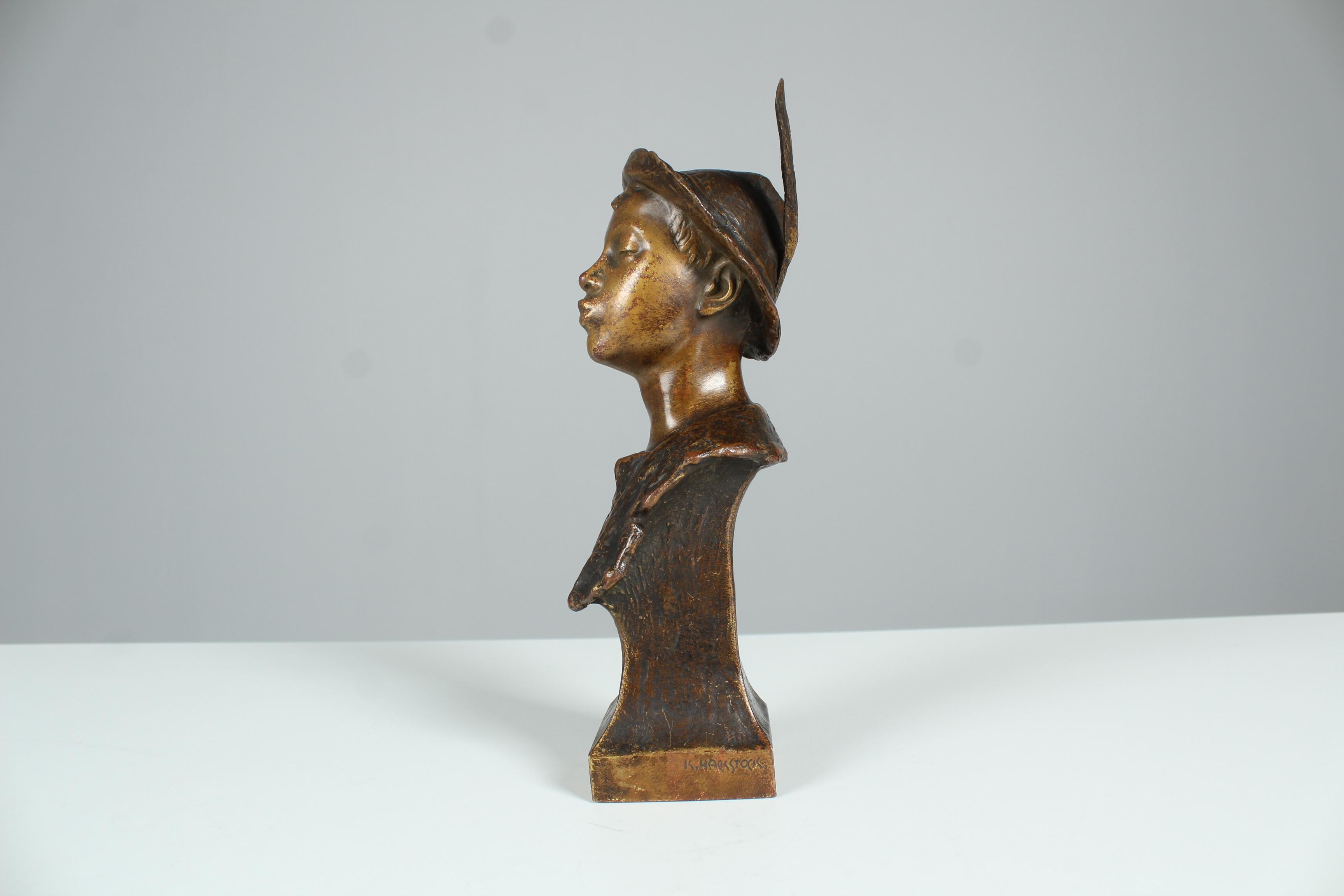 Late 19th or Early 20th Century Bronze Sculpture, Karl Hackstock, Whistling Boy For Sale 7