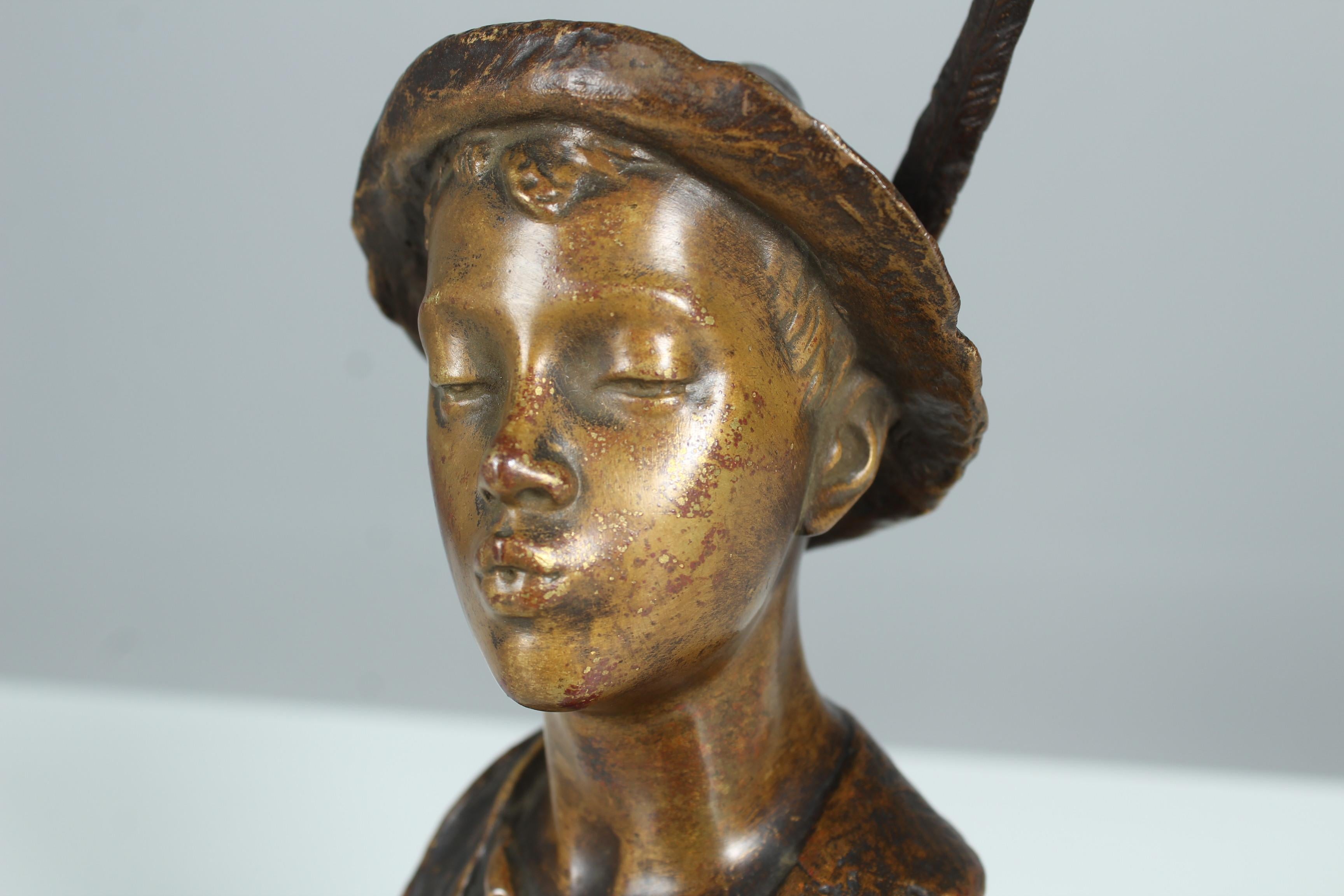 Austrian Late 19th or Early 20th Century Bronze Sculpture, Karl Hackstock, Whistling Boy For Sale