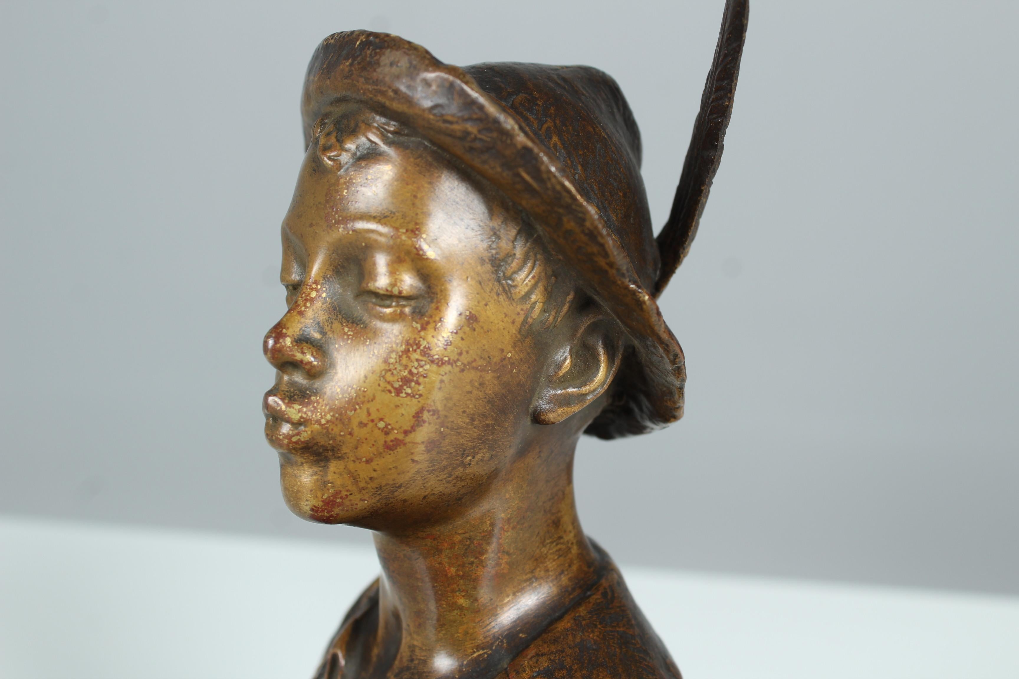 Late 19th or Early 20th Century Bronze Sculpture, Karl Hackstock, Whistling Boy In Good Condition For Sale In Greven, DE