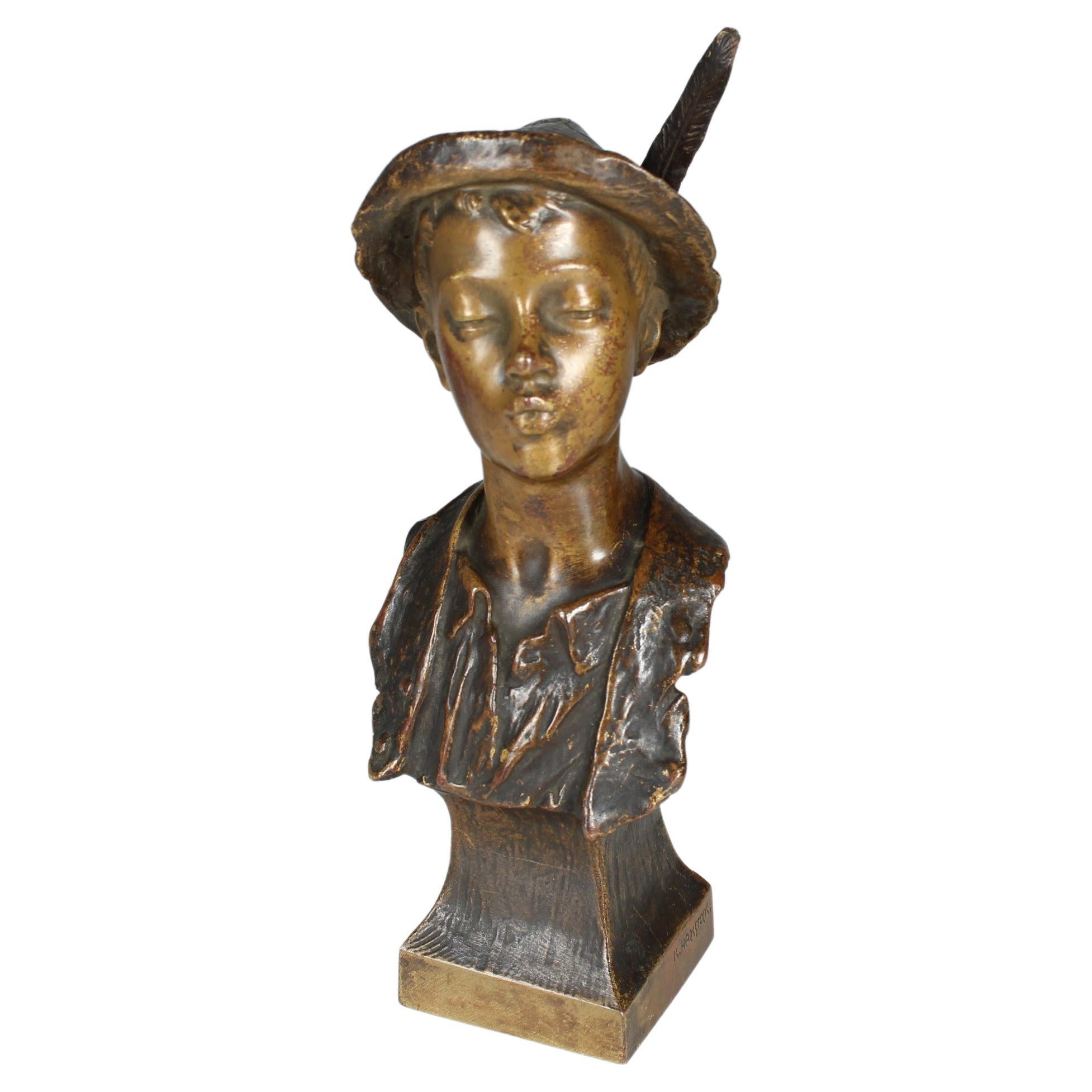 Late 19th or Early 20th Century Bronze Sculpture, Karl Hackstock, Whistling Boy For Sale